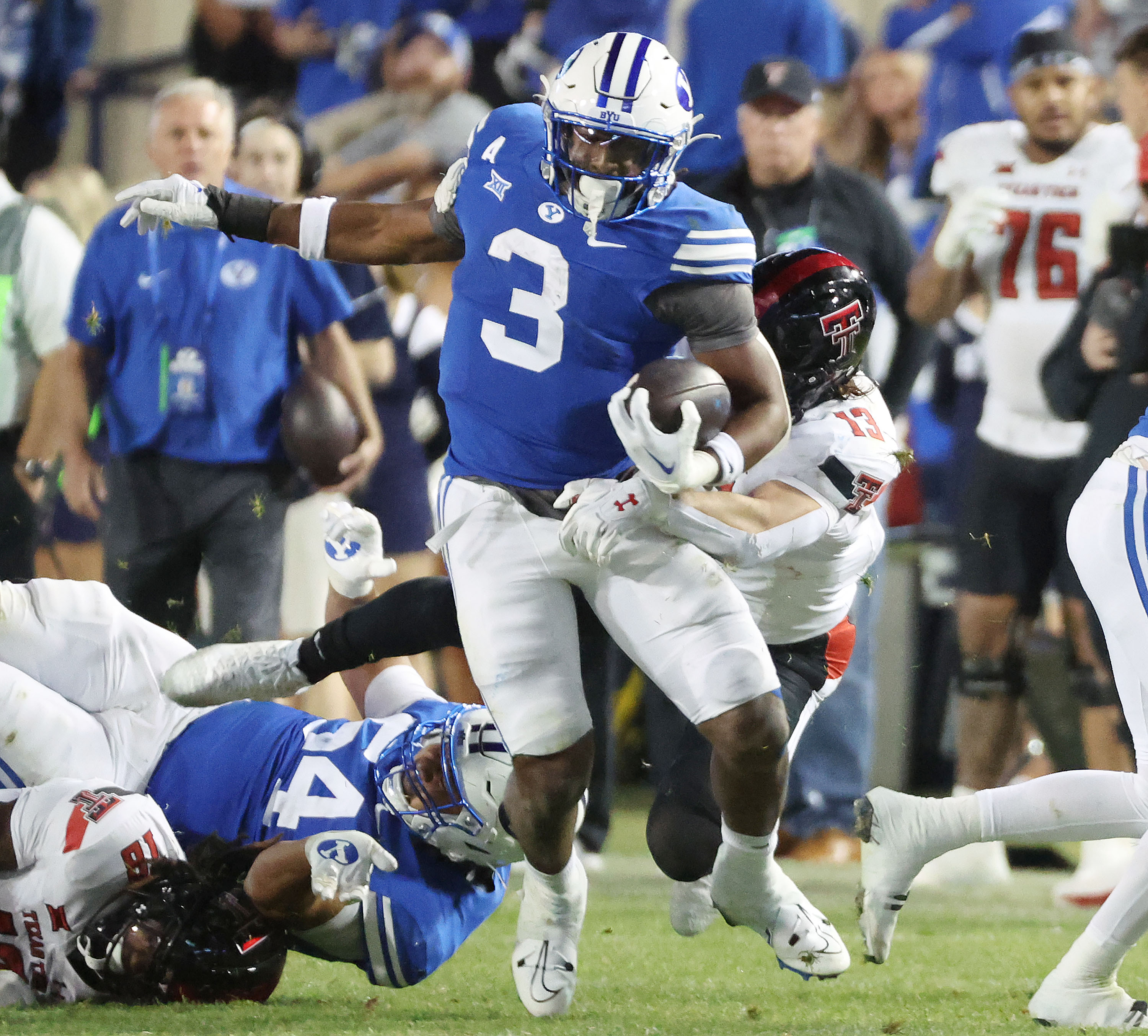 Brigham Young running back Aidan Robbins (3) runs against the Texas Tech Red Raiders in Provo on Saturday, Oct. 21, 2023. BYU won 27-14.