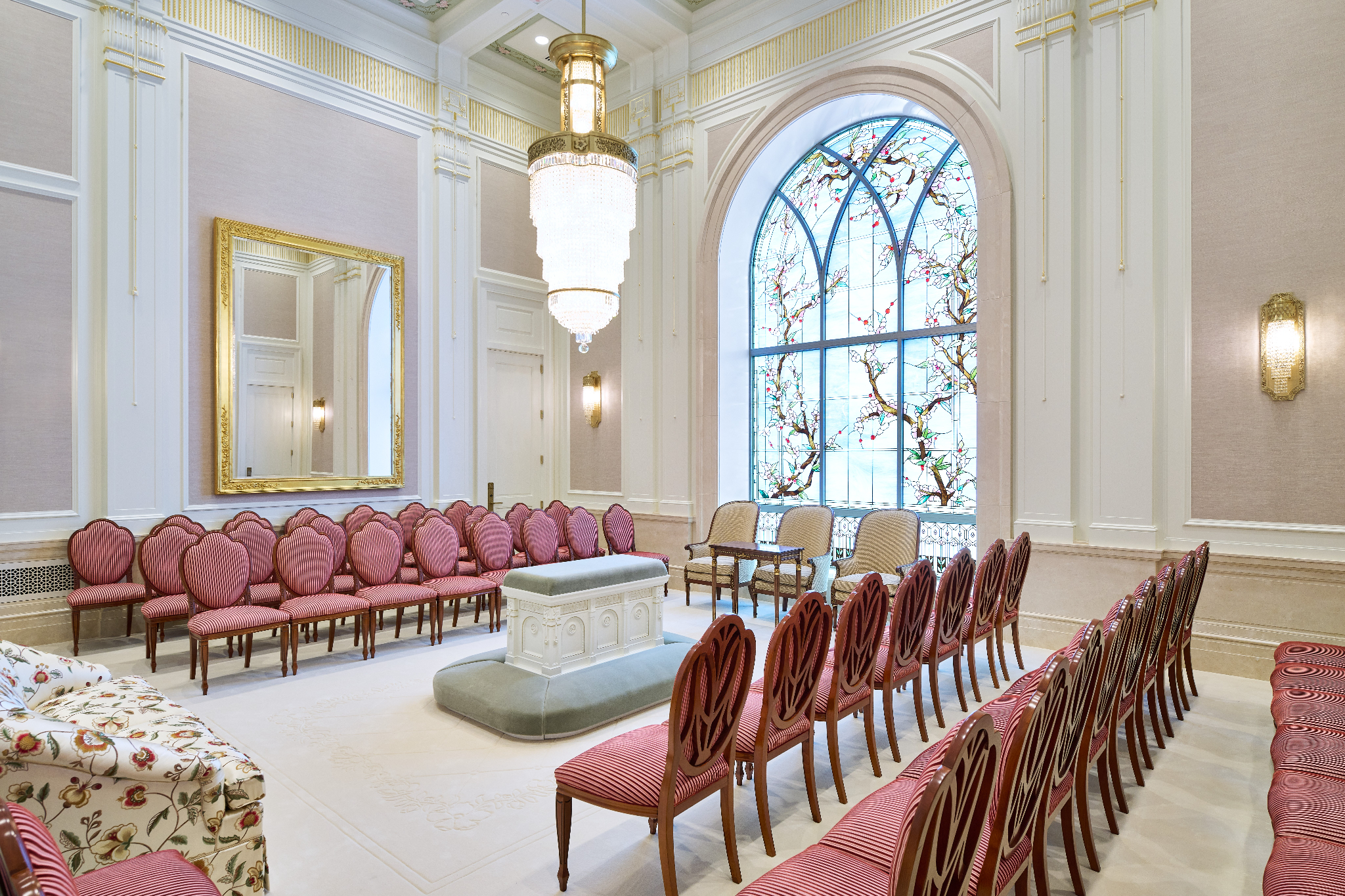 A sealing room in the Orem Utah Temple. The temple is open to the public for tours beginning Friday.