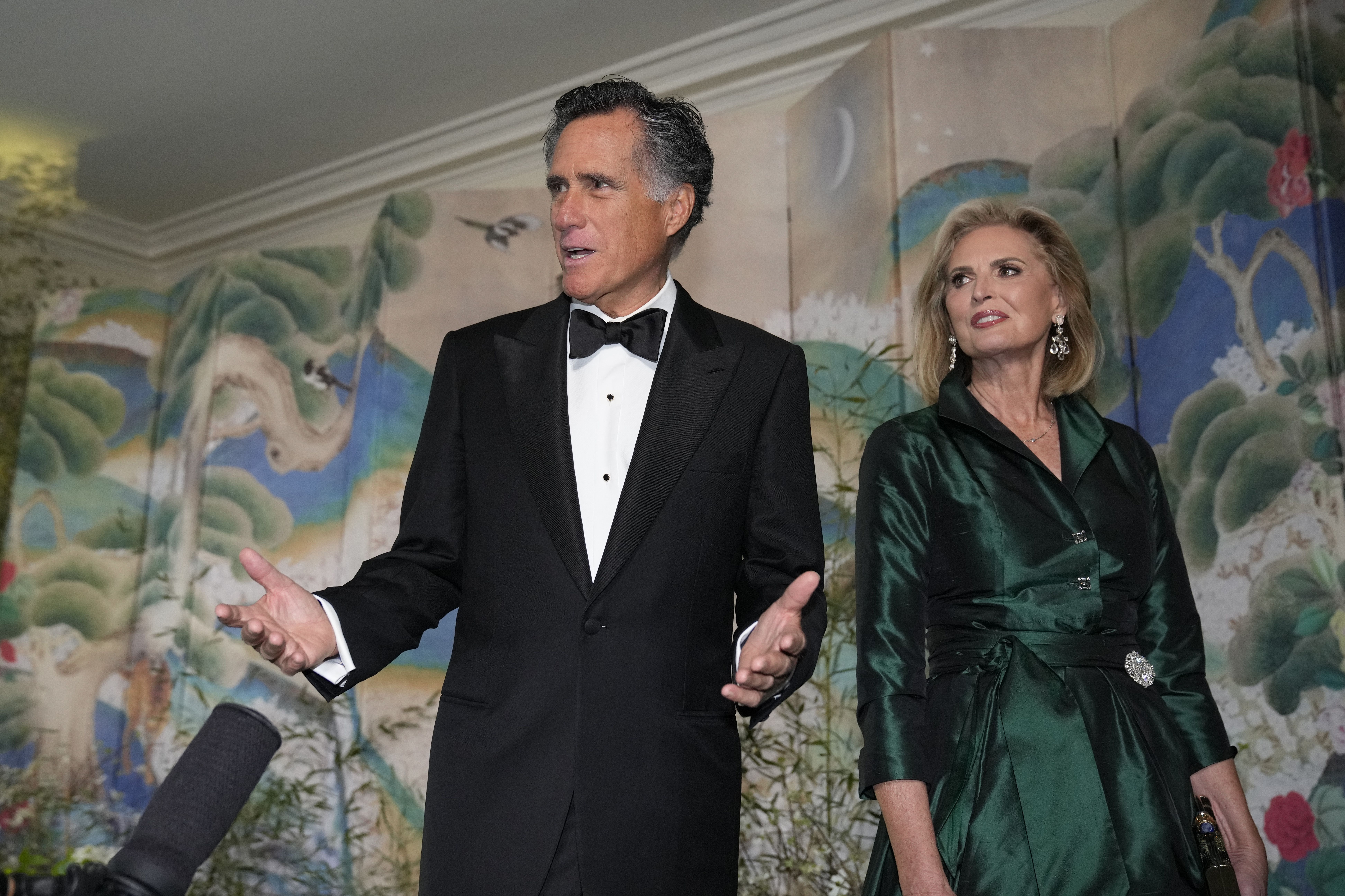 Sen. Mitt Romney, R-Utah, and his wife Ann Romney arrive for the State Dinner with President Joe Biden and South Korea’s President Yoon Suk Yeol at the White House, April 26 in Washington.