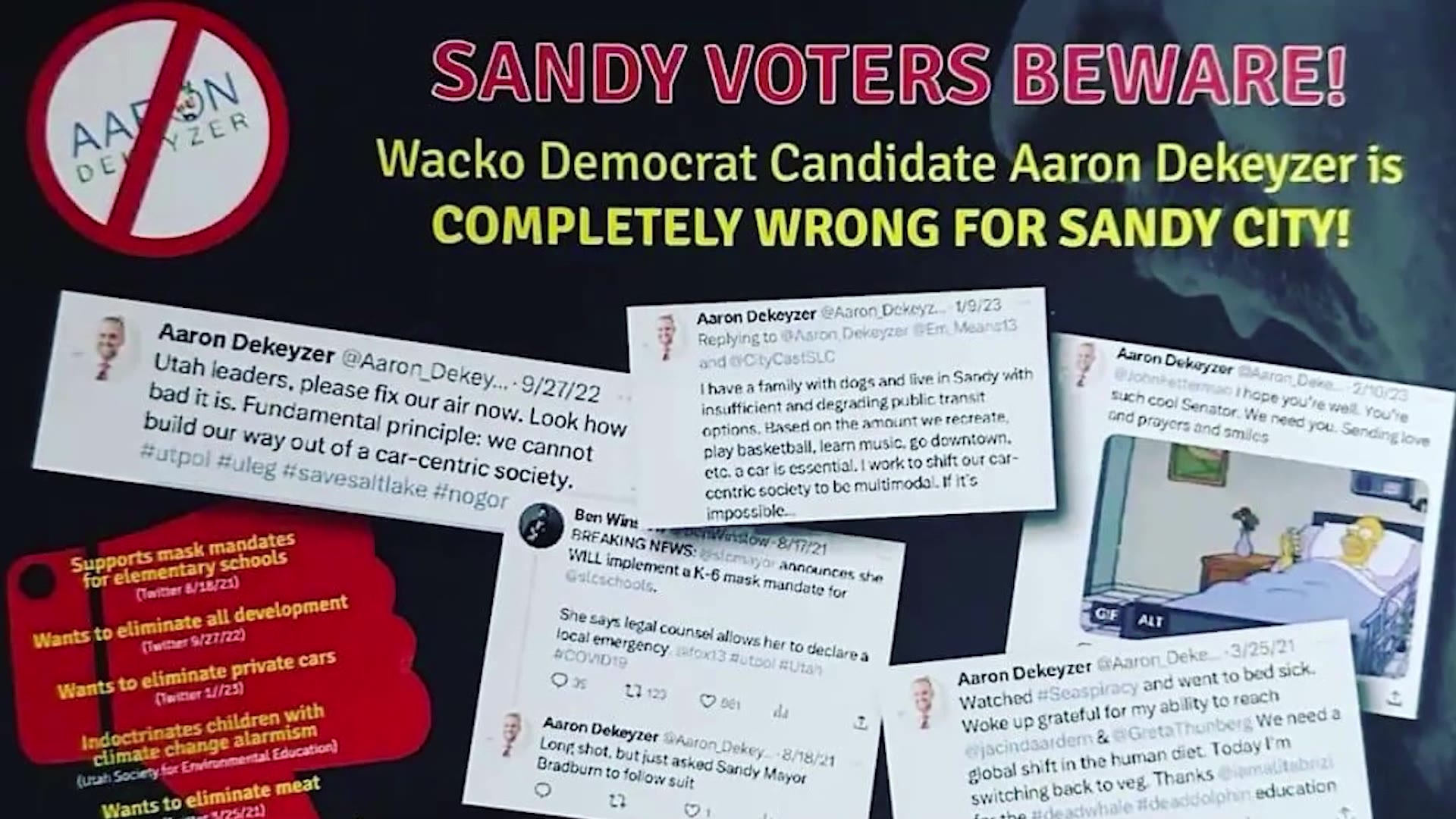 Two mailers were sent to Sandy residents targeting a City Council candidate. The mayor said Monday the mailers are illegal and said anonymous campaigns like these shouldn't happen.