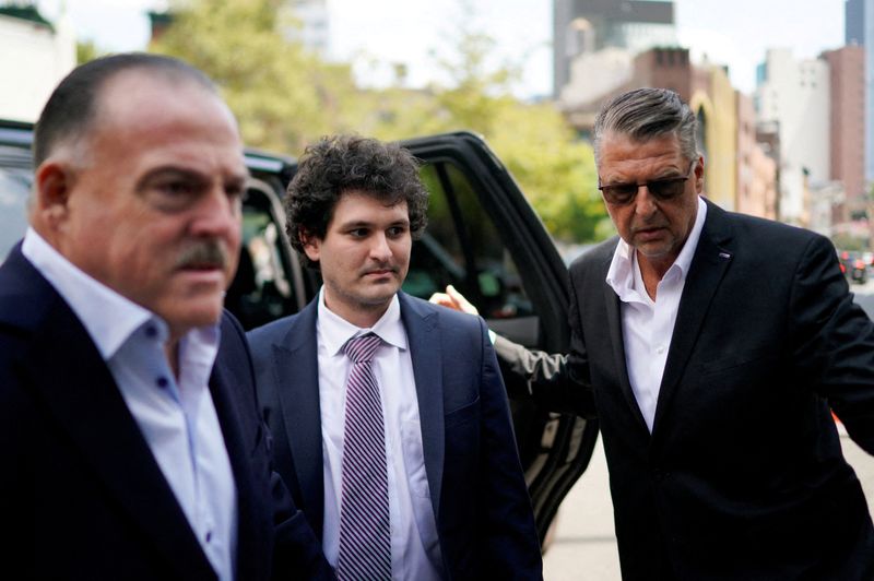Sam Bankman-Fried, the founder of bankrupt cryptocurrency exchange FTX, arrives at court as lawyers push to persuade the judge overseeing his fraud case not to jail him ahead of trial, at a courthouse in New York, on Aug. 11.
