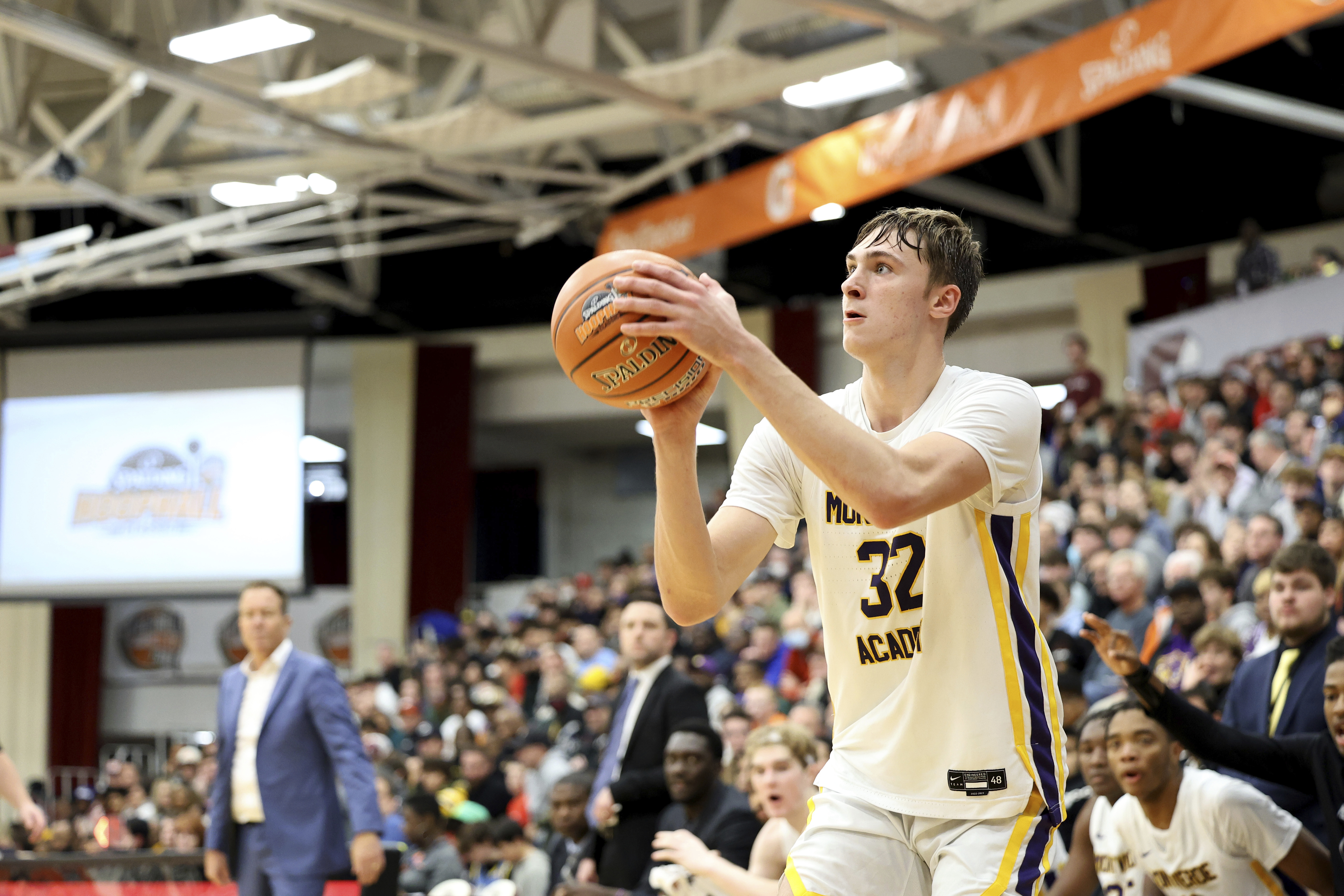 FILE - Montverde's Cooper Flagg plays against La Lumiere during a high school basketball game at the Hoophall Classic, Saturday, Jan. 14, 2023, in Springfield, Mass. Cooper Flagg, the consensus top player in the 2024 recruiting class, says his focus is on the tragedy of a mass shooting in his home state of Maine, an indication that an announcement on where he will play college basketball could be delayed. The 6-foot-9 small forward has been deciding between Duke and defending national champion UConn. There were reports he would announce his decision Thursday, Oct. 26. 