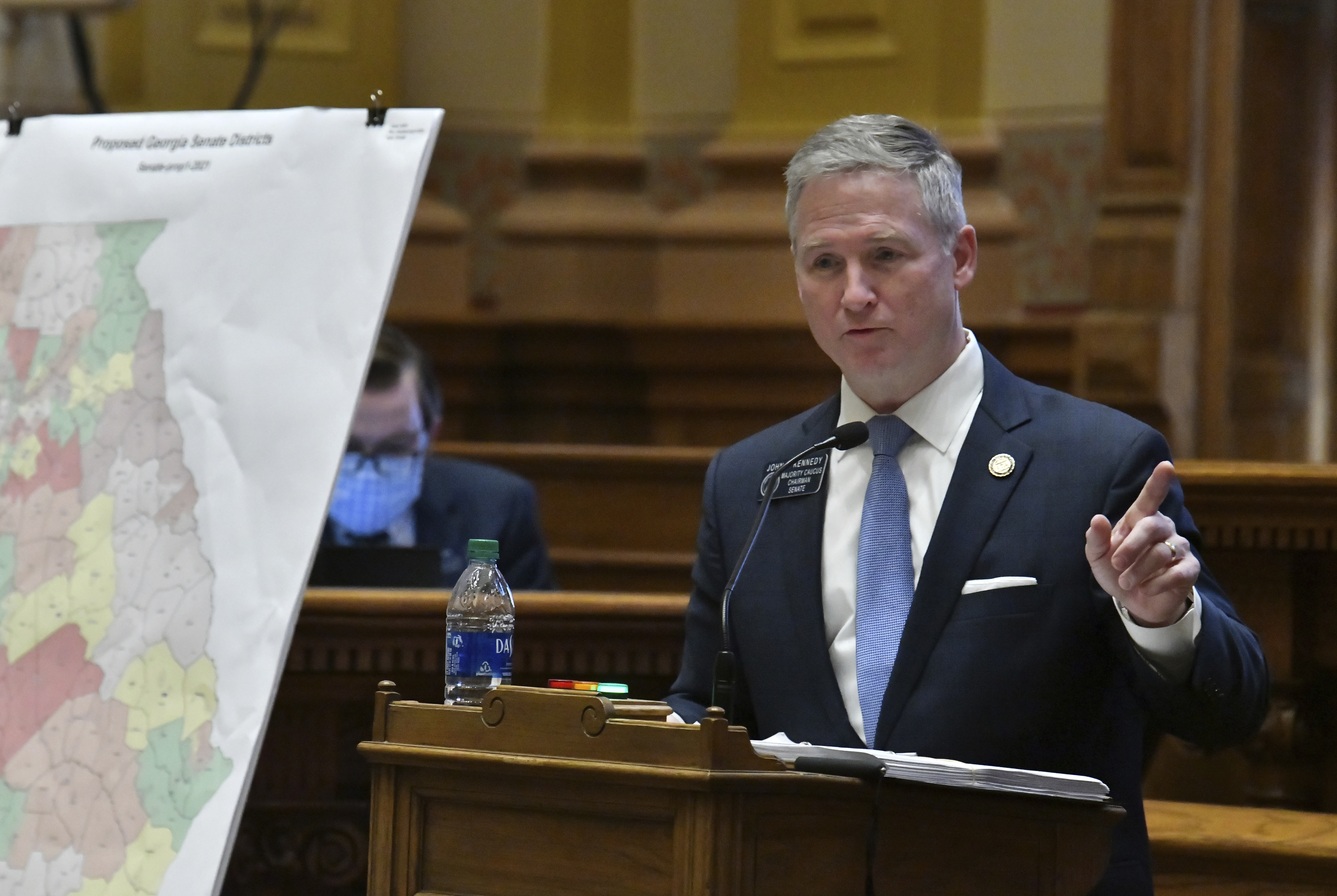Georgia Sen. John Kennedy, R-Macon, introduces a redistricting bill during a special session at the state Capitol, Nov. 9, 2021, in Atlanta. A trial challenging the maps began on Sept. 5, in federal court in Atlanta. 