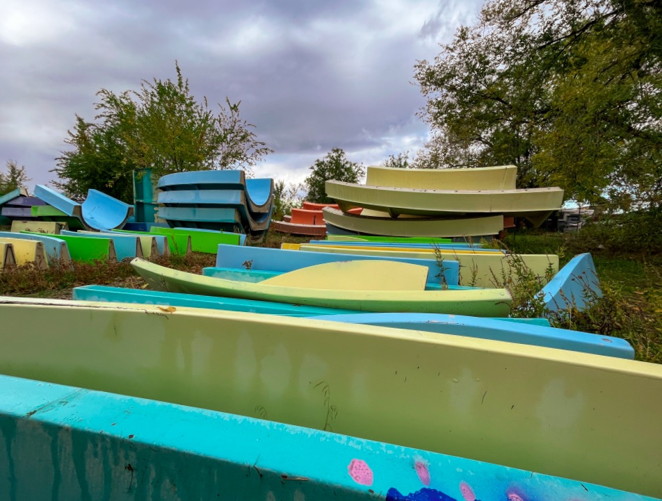 Pieces of old Raging Water slides are stacked up on the land that will become Glendale Regional Park. The pieces will be reused as art pieces honoring the history of the old waterpark.