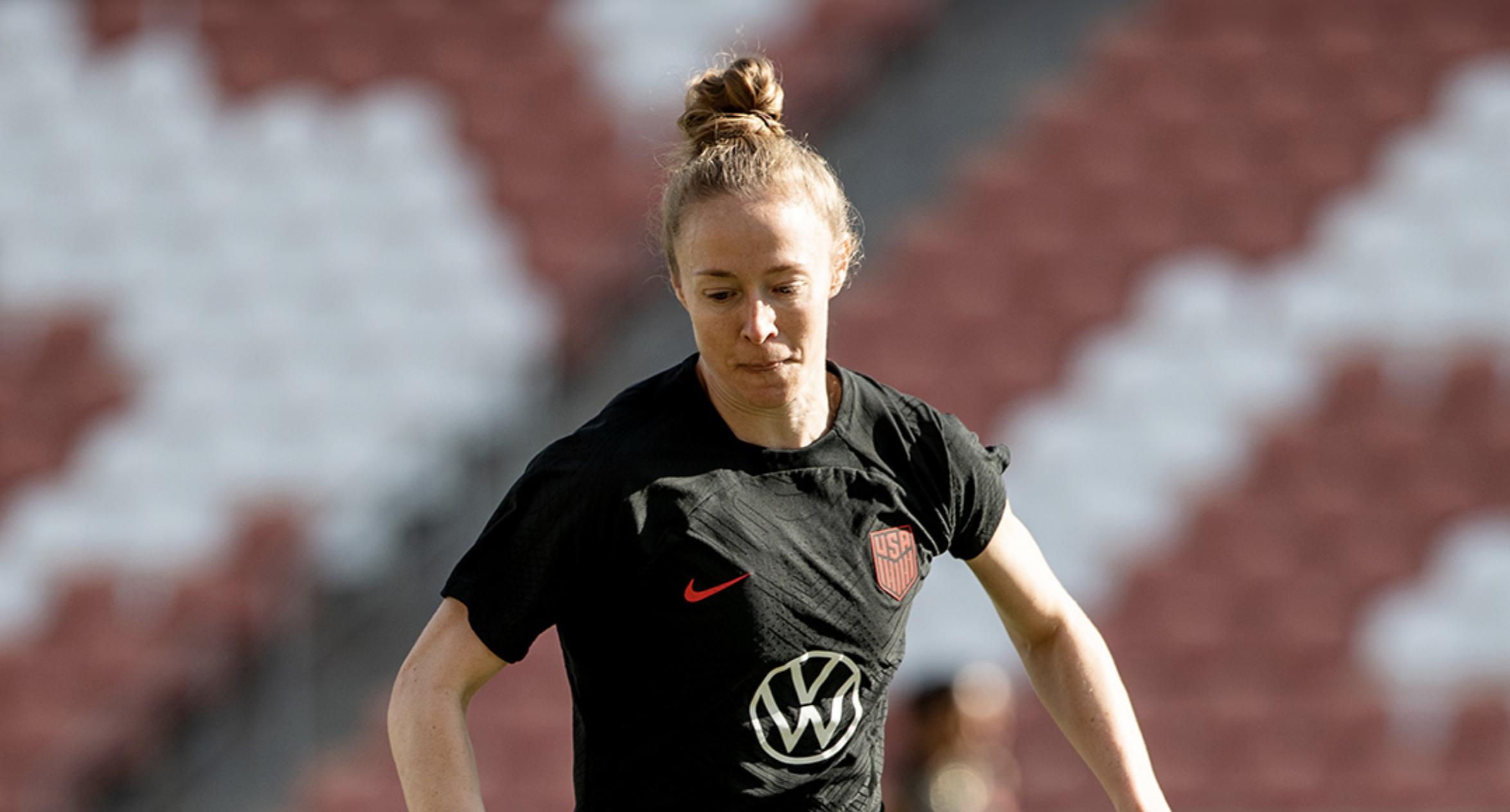 Former Utah Royal Becky Sauerbrunn trains at America First Field ahead of Thursday's match against Colombia