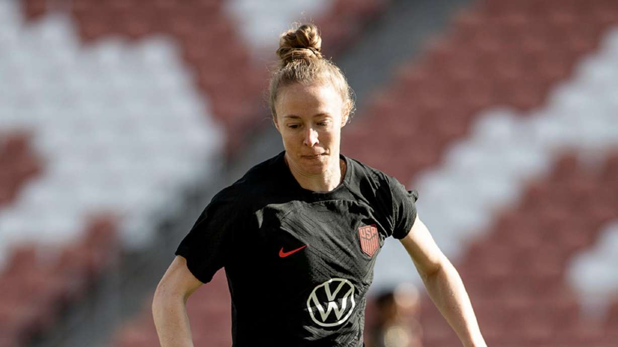Former Utah Royal Becky Sauerbrunn trains at America First Field ahead of Thursday's match against Colombia