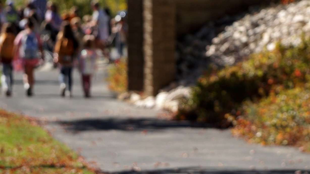 Traverse Mountain Elementary School students leaving class for the day.