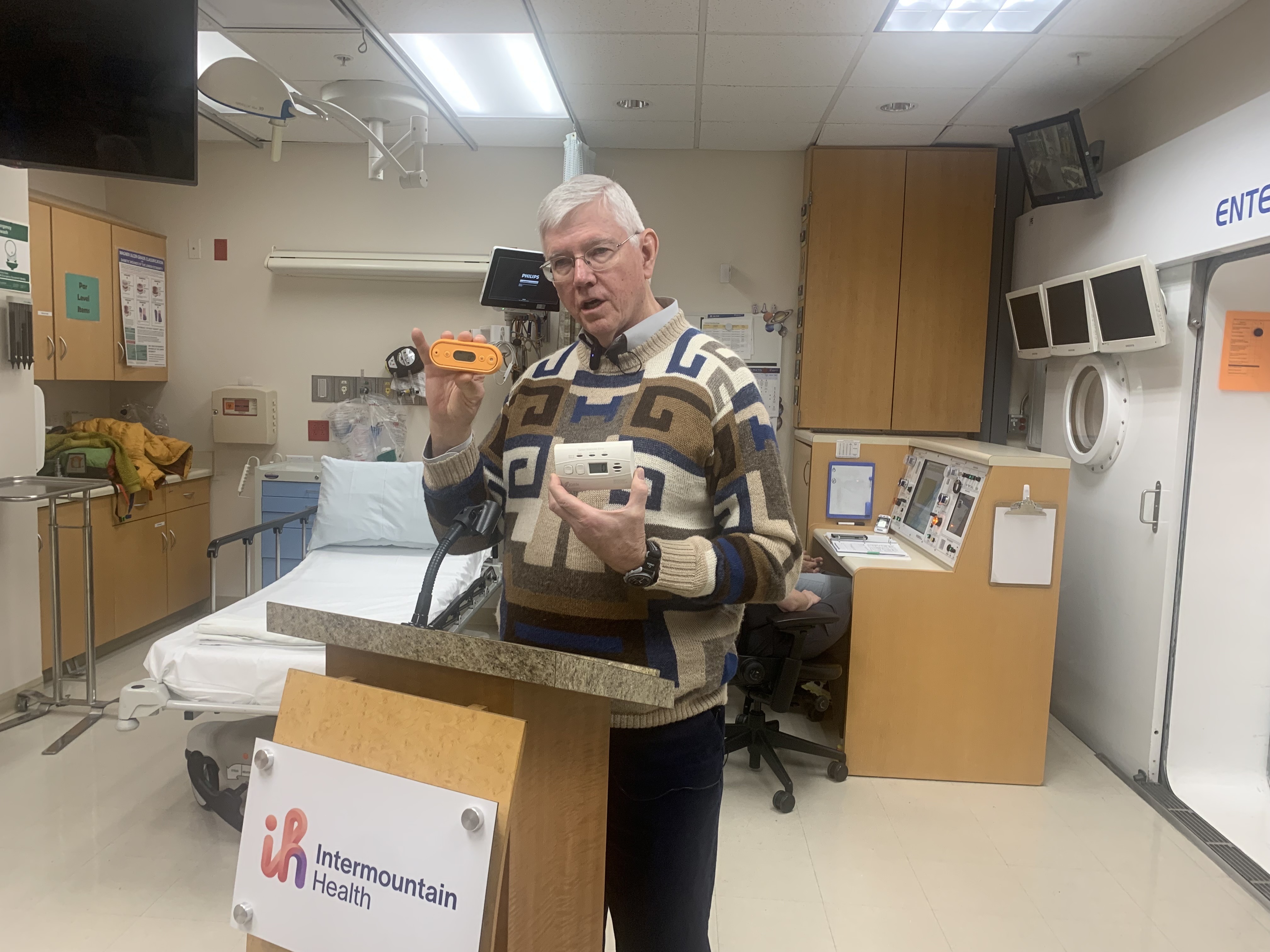 Dr. Lindell Weaver, medical director of hyperbaric medicine at Intermountain Medical Center, talks about the importance of carbon monoxide detectors on Friday. 