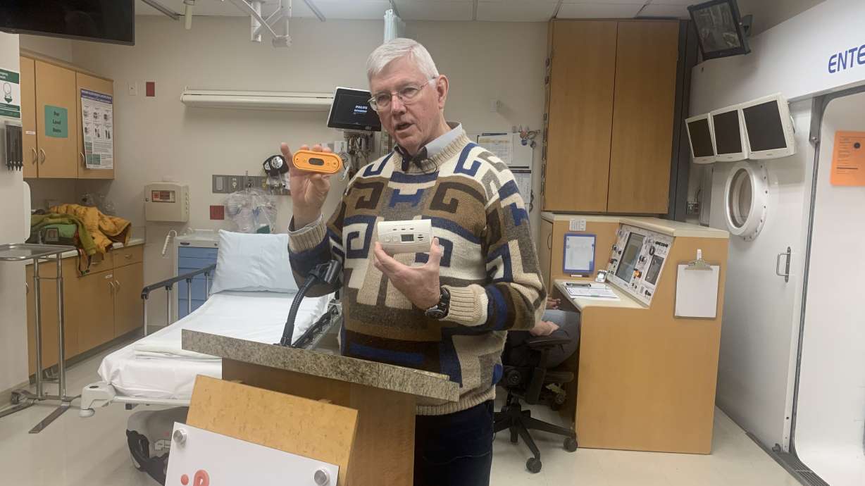 Dr. Lindell Weaver, medical director of hyperbaric medicine at Intermountain Medical Center, talks about the importance of carbon monoxide detectors on Friday.