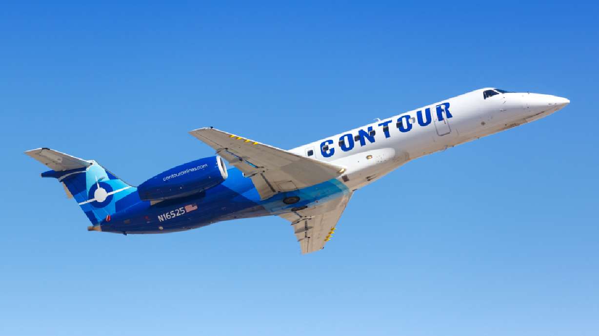 A Contour Airlines Embraer ERJ 135 airplane takes off from Phoenix Sky Harbor International Airport on April 8, 2019. Contour and Redtail Air Adventures were chosen to take over commercial airline services for airports in Moab and Vernal.