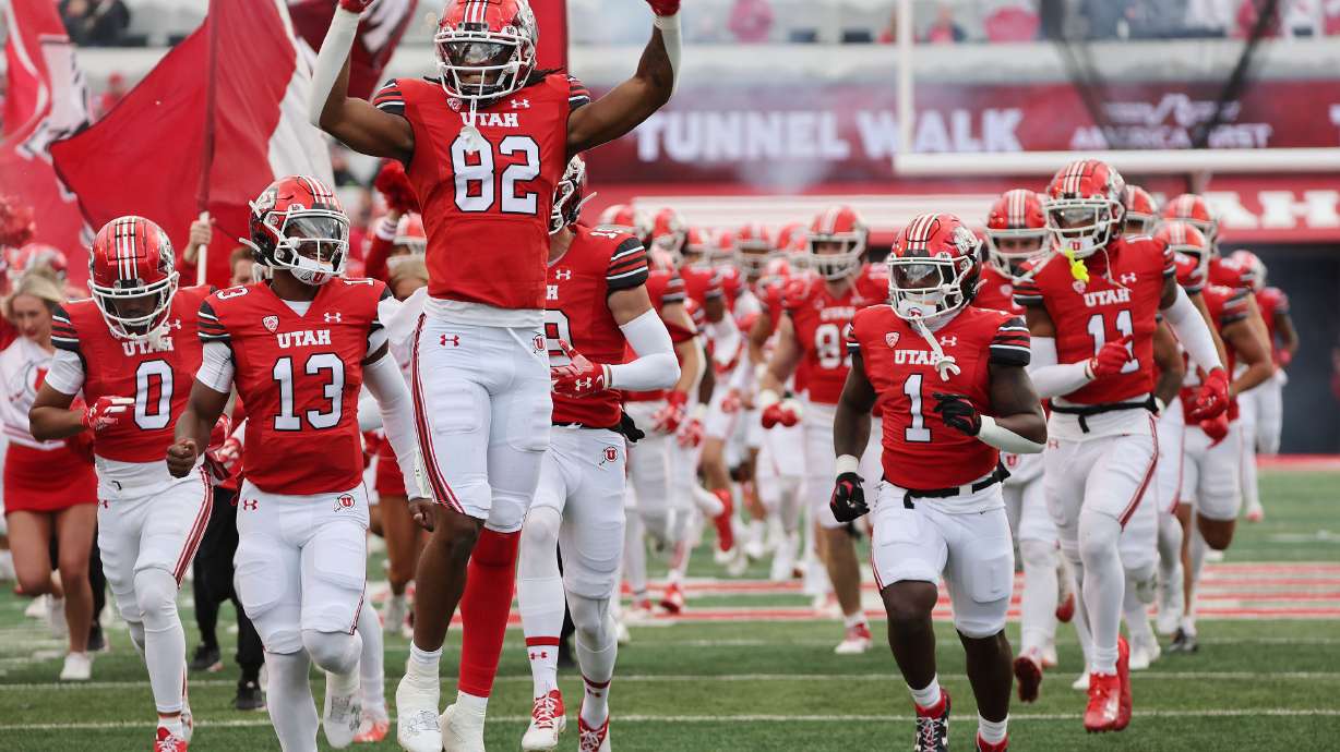 The Utah Utes take the field against Oregon in Salt Lake City on Saturday, Oct. 28, 2023. Oregon won 35-6.