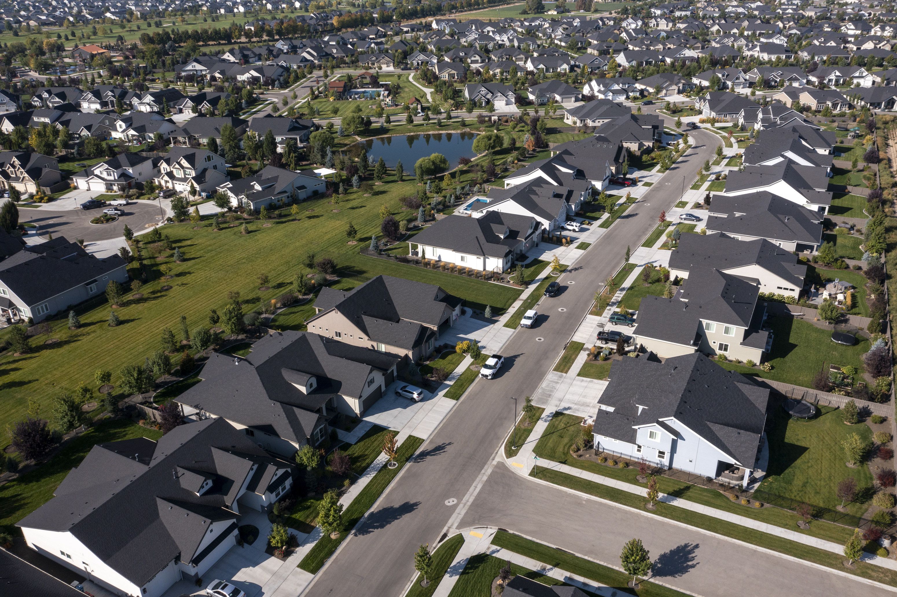 New homes in Eagle, Idaho, are pictured on Sept. 23, 2022. U.S. home prices are still overvalued — and some local markets are more overvalued than others.