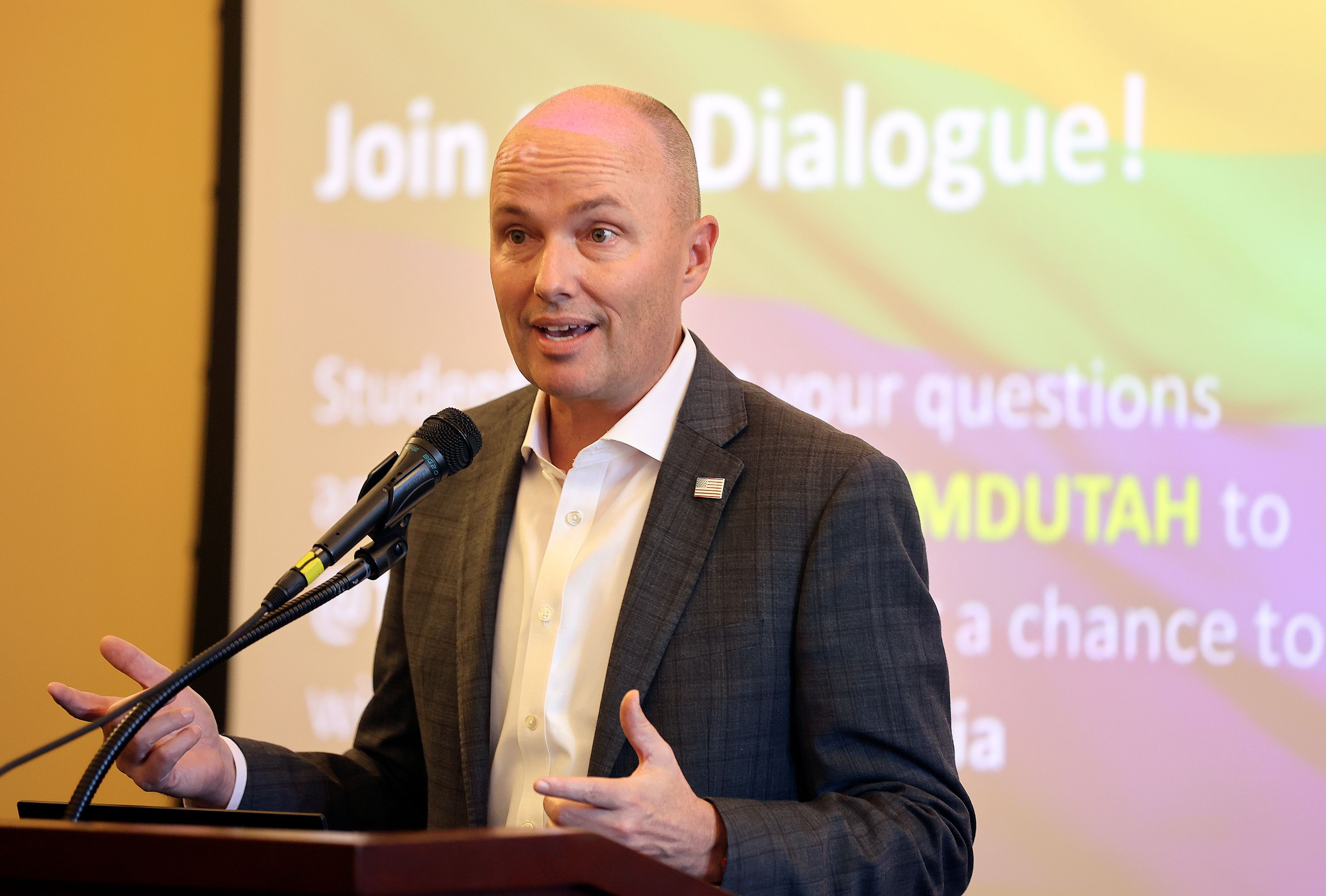 Gov. Spencer Cox speaks during a panel discussion about tolerance hosted by Cox and leaders of Tolerance Means Dialogues at the Utah Capitol in Salt Lake City on Monday.