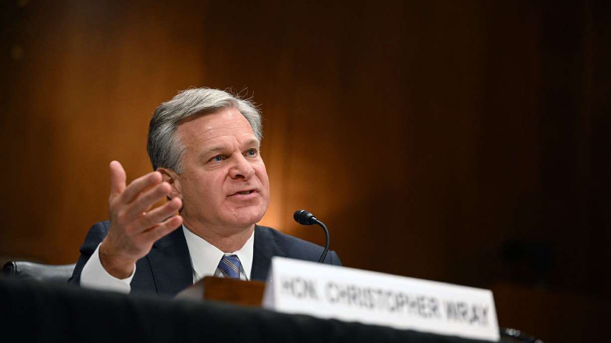 FBI Director Christopher Wray testifies during a Senate Homeland Security and Government Affairs Committee hearing on Capitol Hill in Washington, D.C., on Tuesday. Wray said antisemitism is reaching "historic levels" in the United States.