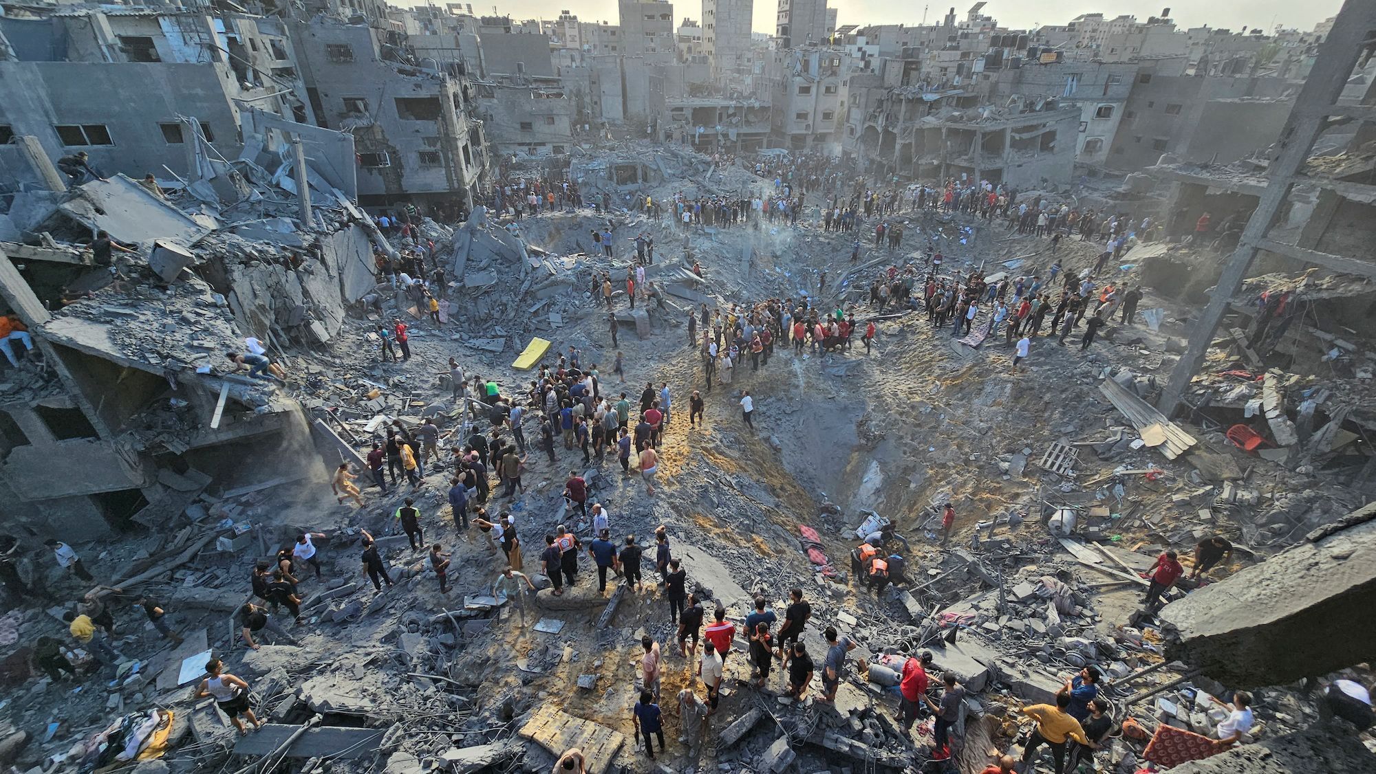 The aftermath of the Israeli strike at the Jabalya refugee camp in Gaza Strip on Tuesday.