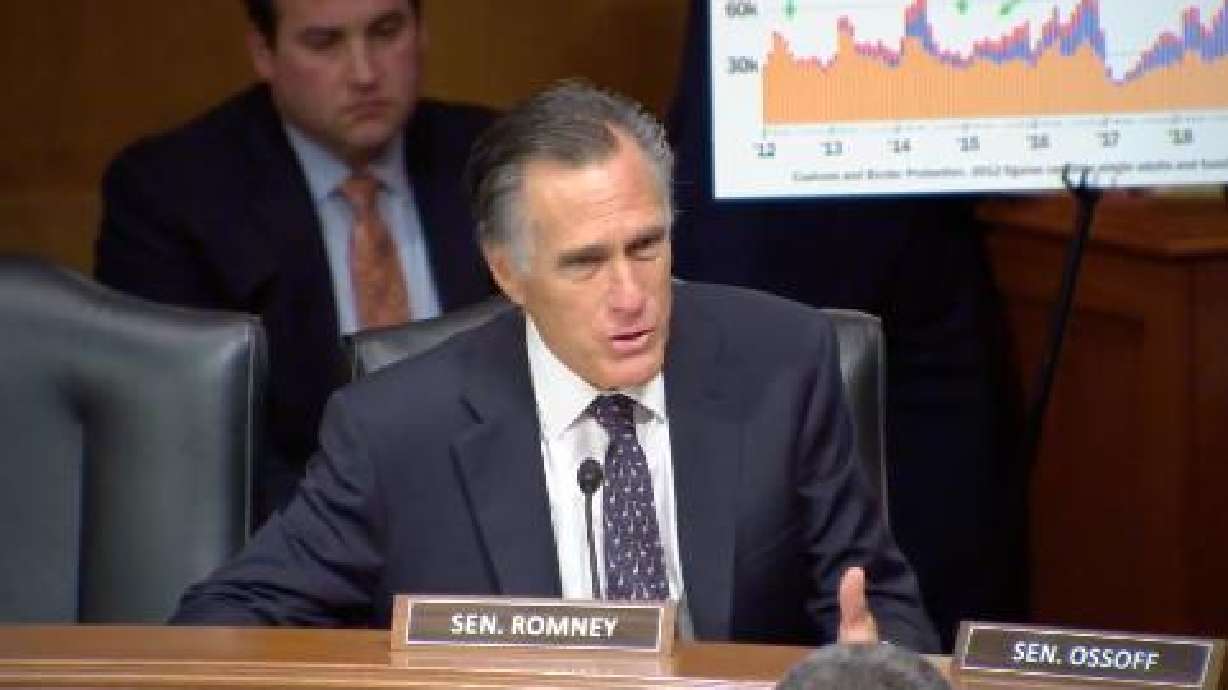 Sen. Mitt Romney, R-Utah, speaks during a Senate Homeland Security and Governmental Affairs Committee hearing at the Capitol in Washington, Tuesday.
