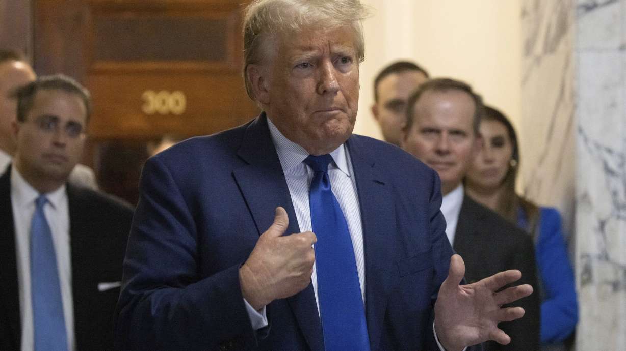 Former President Donald Trump exits the courtroom of his civil business fraud trial at New York Supreme Court, Wednesday in New York. Internal emails shown at Donald Trump's civil fraud trial reveal that when he tried to buy the Buffalo Bills in 2014
