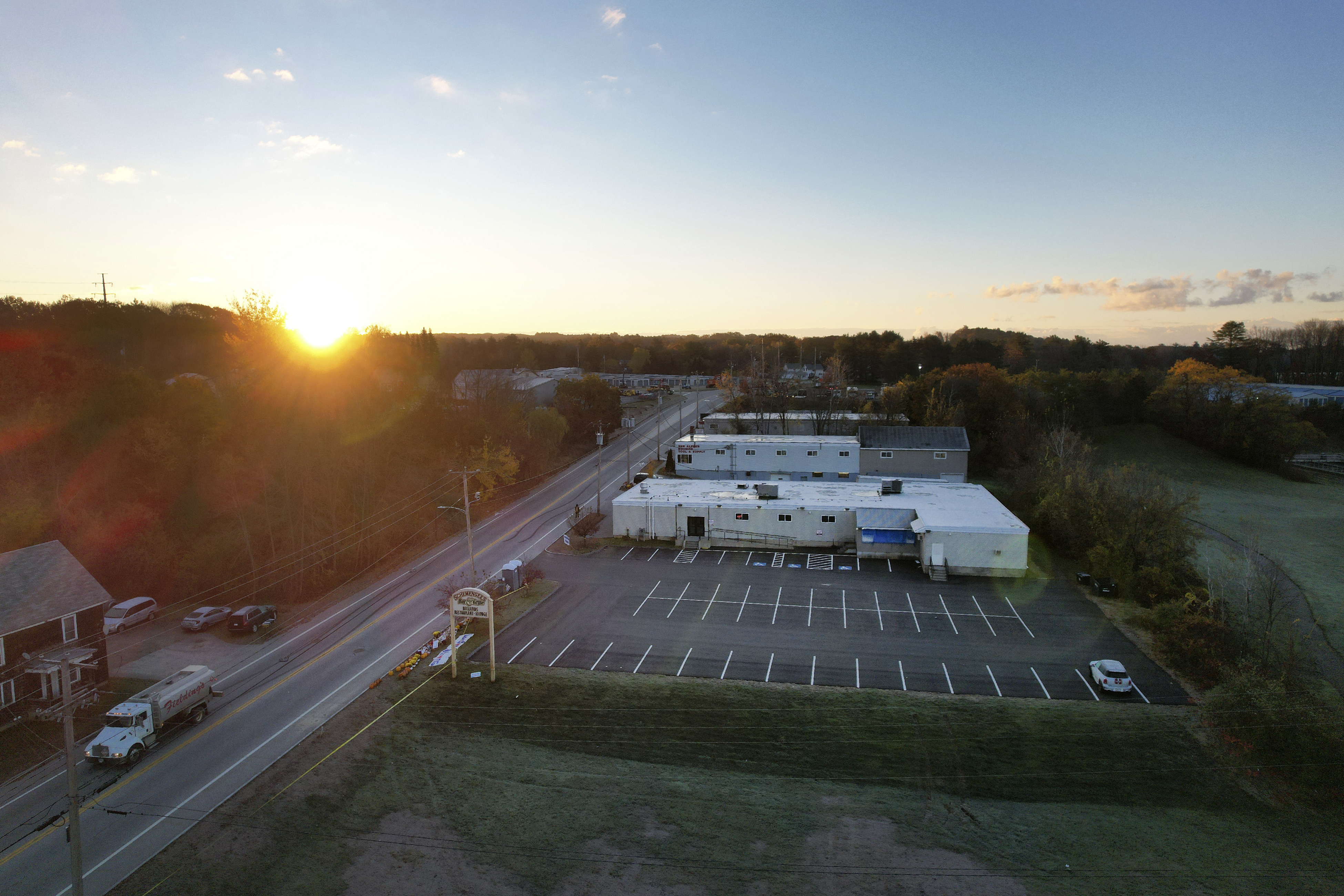 Schemengees Bar and Grille in Lewiston, Maine is shown, on Wednesday, Nov., 1, 2023, just a week after a shooter entered the restaurant and killed several people. The Army reservist, Robert Card, had opened fire in a bowling alley and then at the bar, killing 18 people, on Wednesday, Oct. 25. 
