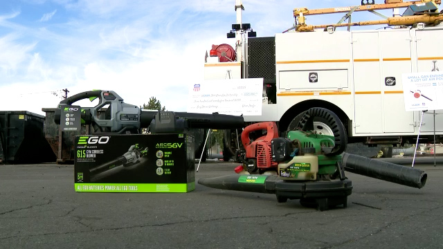 A program was launched Wednesday in which people can turn a gas-powered leaf blower for a voucher for a new electric-powered leaf blower.