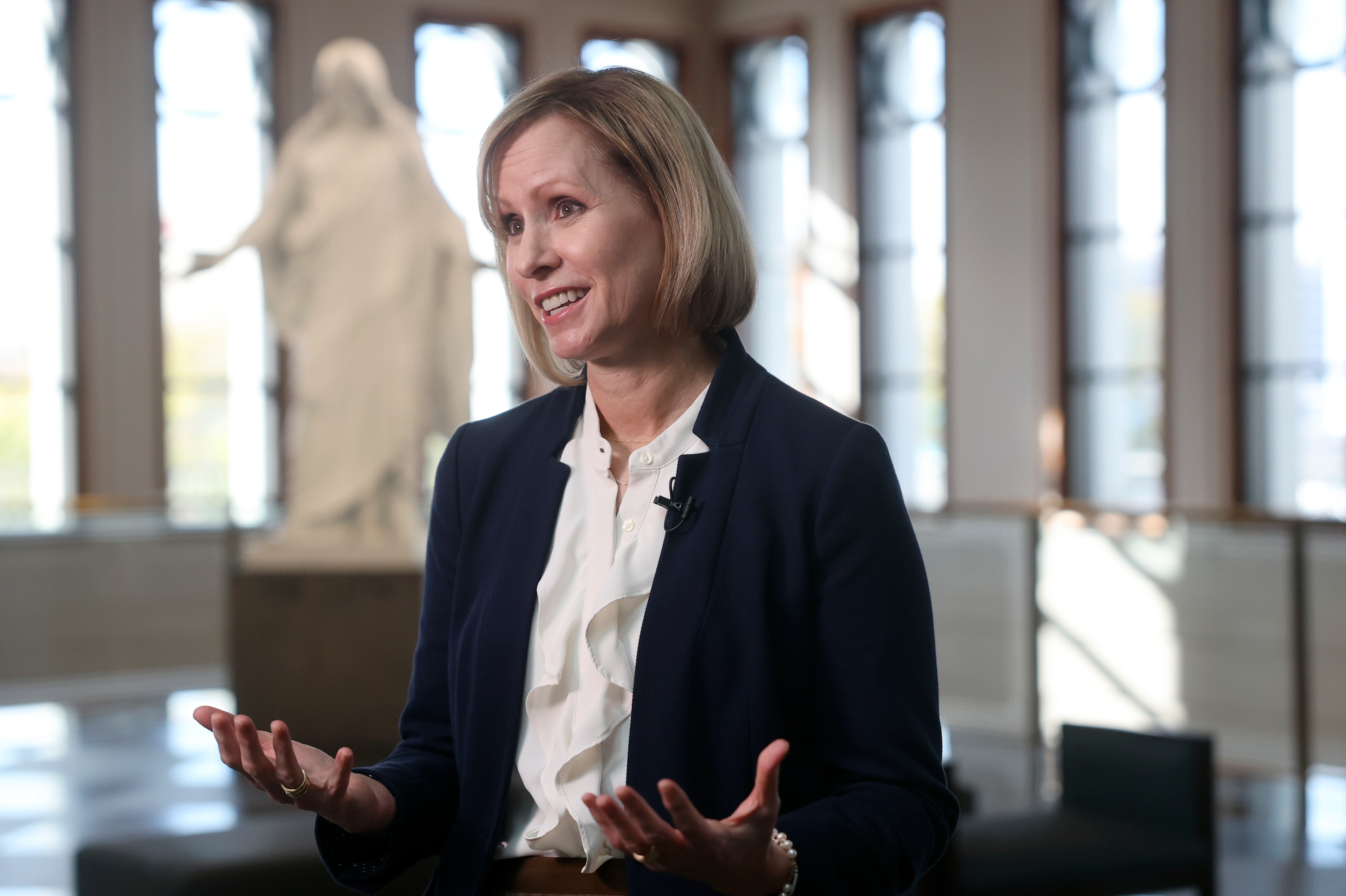 Sister Amy Wright, first counselor in the Primary general presidency of The Church of Jesus Christ of Latter-day Saints, talks about the missionary effort of the church on Wednesday.