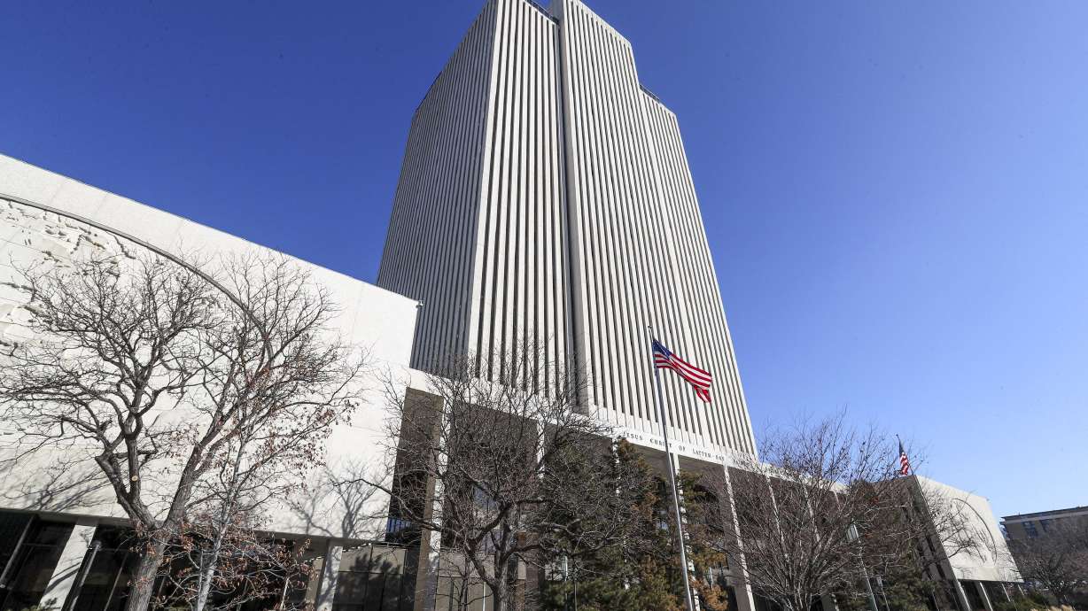 The Church Office Building of The Church of Jesus Christ of Latter-day Saints is pictured in Salt Lake City on Feb. 19, 2020. Three men allege in a federal lawsuit filed Tuesday that the church misrepresented how it used tens of thousands of dollars in donations they made over the past 10 years.