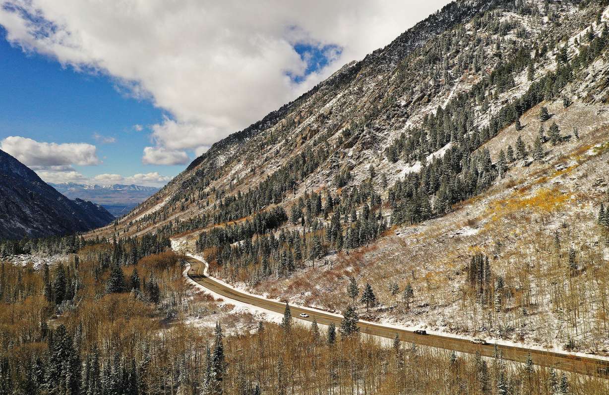 Snow dusts the mountain in Little Cottonwood Canyon on Oct. 26.
