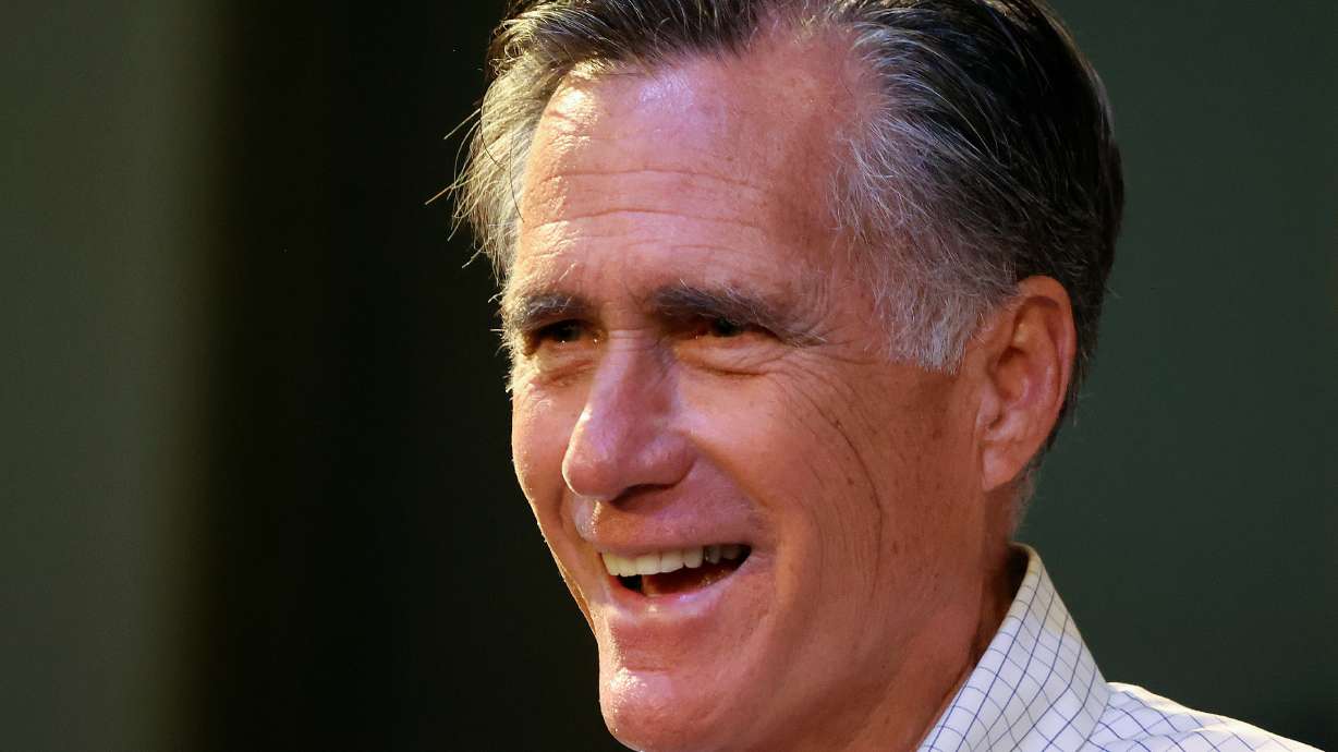 Sen. Mitt Romney, R-Utah, speaks in Provo on Aug. 23. The Draft Romney Manchin Committee launched a petition to convince Romney to run on a third-party presidential ticket in 2024.