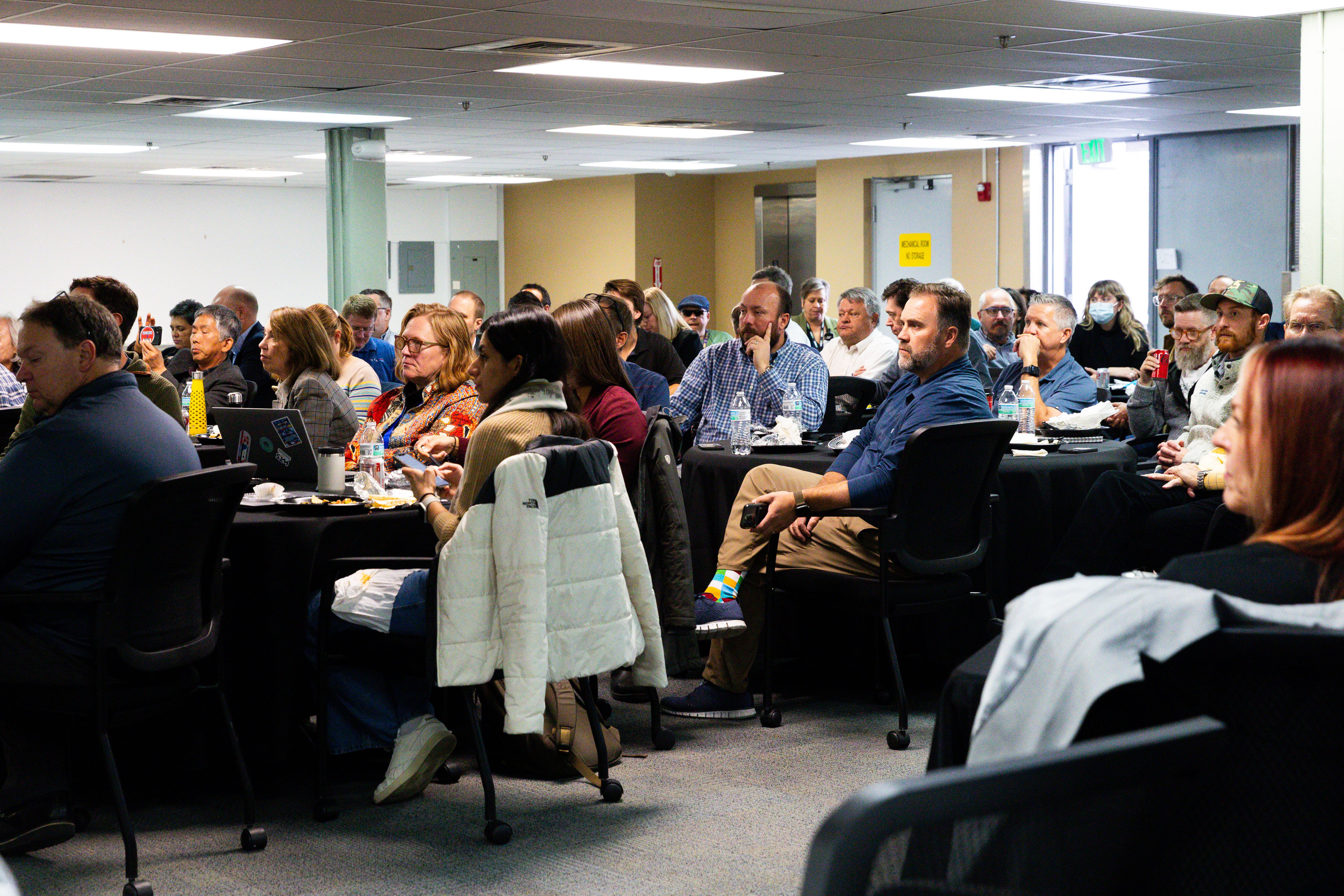 Attendees listen to a presentation at an Intercity Passenger Rail Conference at Utah Transit Authority offices in Salt Lake City on Friday.