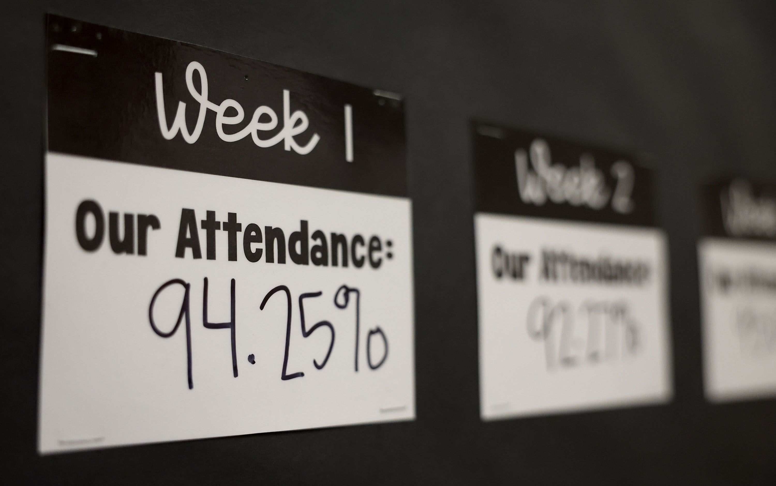 Attendance progress is displayed at Whittier Elementary School in West Valley on Friday.