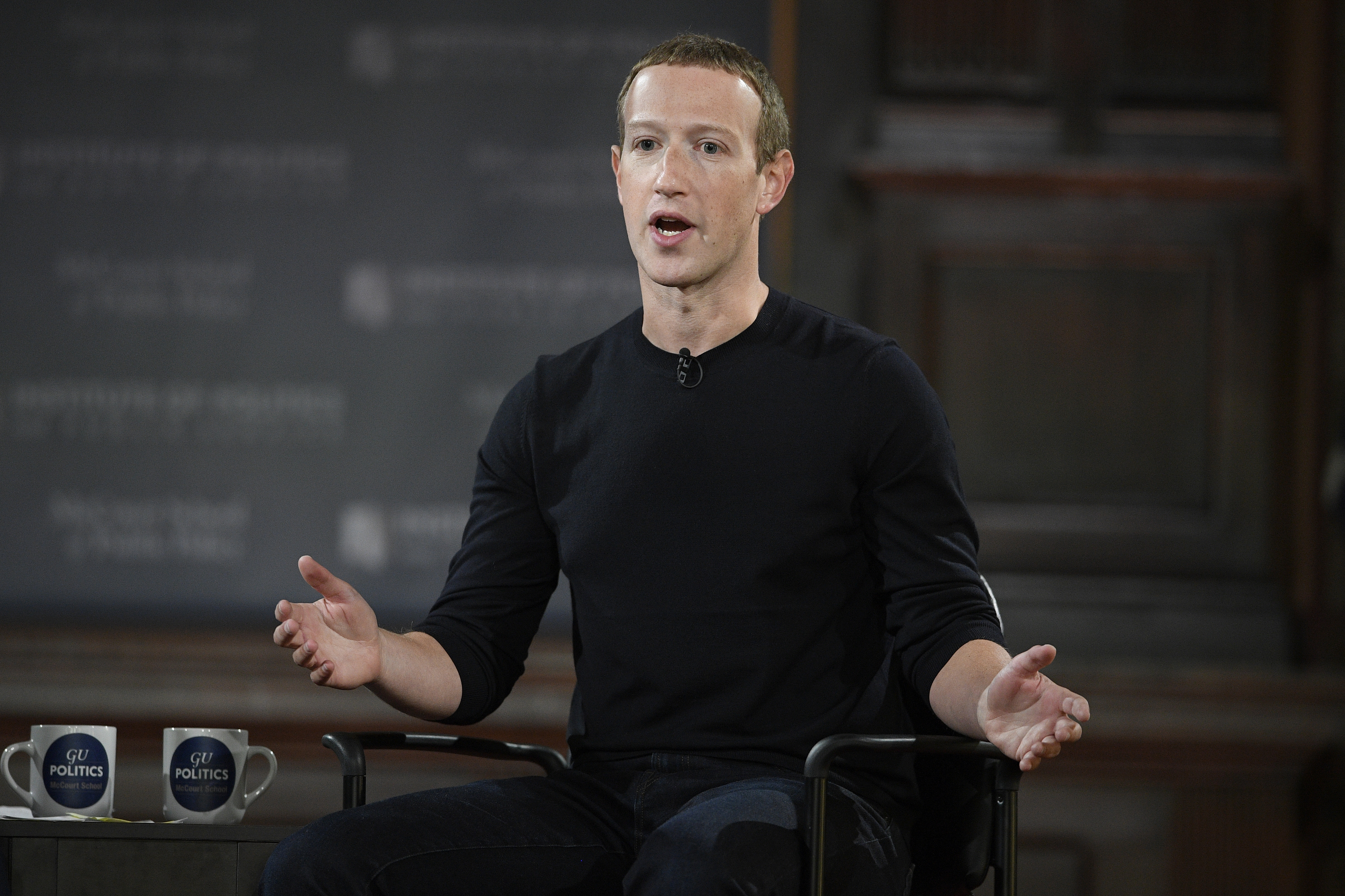 FILE - Mark Zuckerberg speaks at Georgetown University, on Oct. 17, 2019, in Washington. Zuckerberg, the Meta Platforms CEO and mixed martial arts enthusiast posted on social media Friday, Nov. 3, 3023, that he tore one of his anterior cruciate ligaments, or ACLs, while training for a fight early next year. 