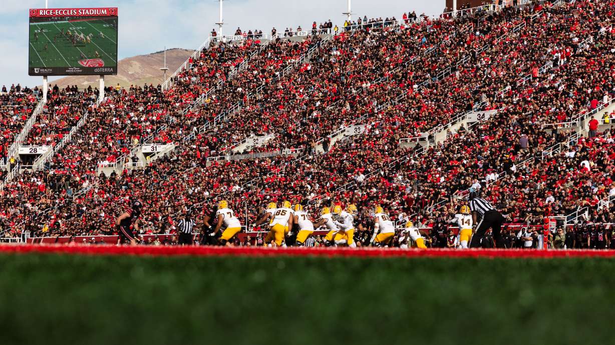 The Utah Utes play against the Arizona State Sun Devils at Rice-Eccles Stadium in Salt Lake City on Saturday, Nov. 4, 2023.