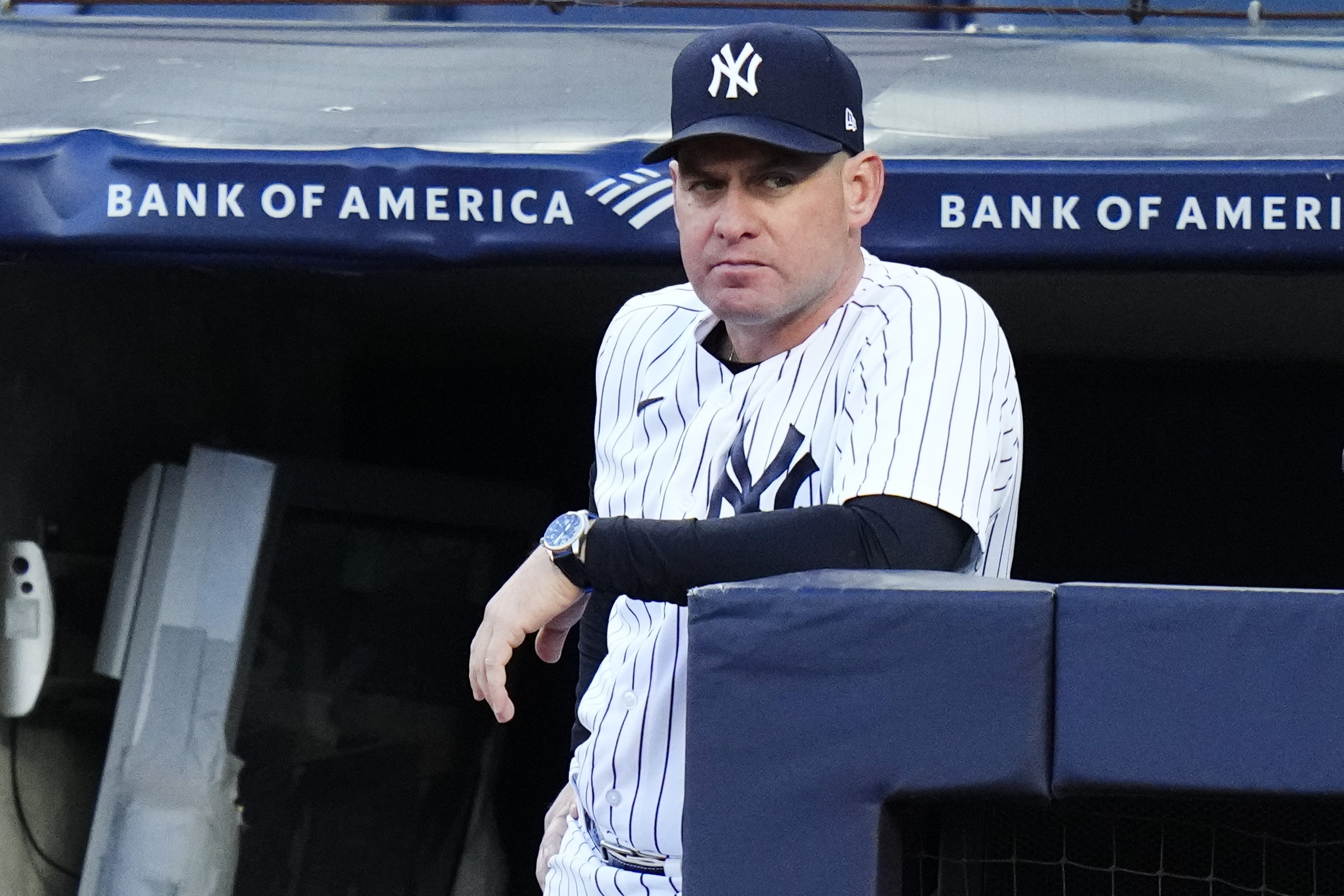 FILE - New York Yankees bench coach Carlos Mendoza watches the first inning of a baseball game against the San Diego Padres, Friday, May 26, 2023, in New York. The New York Mets are hiring Yankees bench coach Carlos Mendoza as their manager, according to a person familiar with the decision. The person spoke to The Associated Press on condition of anonymity Monday, Nov. 6, because the move had not been announced. 