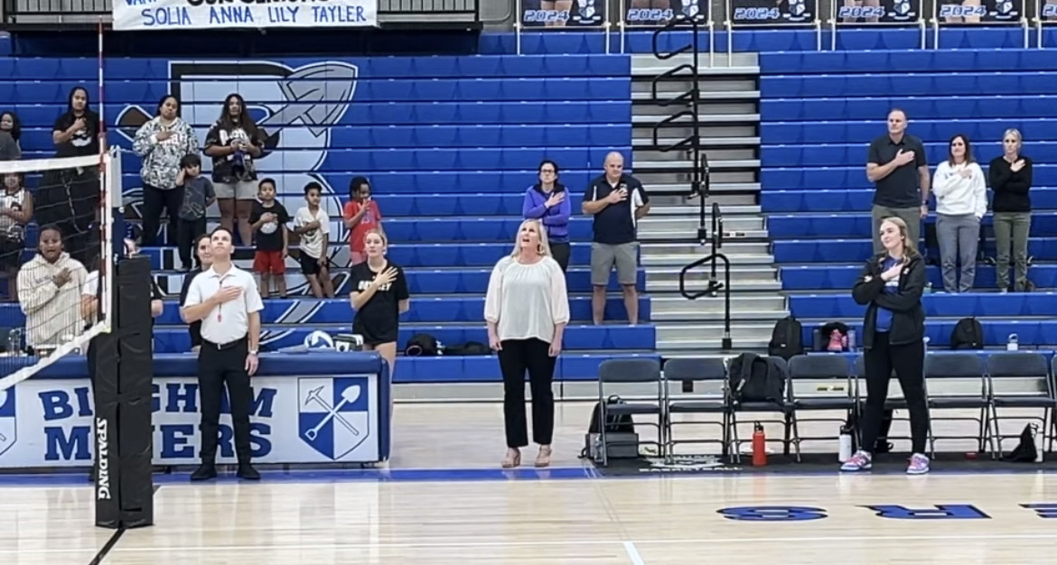 Melissa Lambson sings an unforgettable rendition of the national anthem on Oct. 24 at Bingham High School.