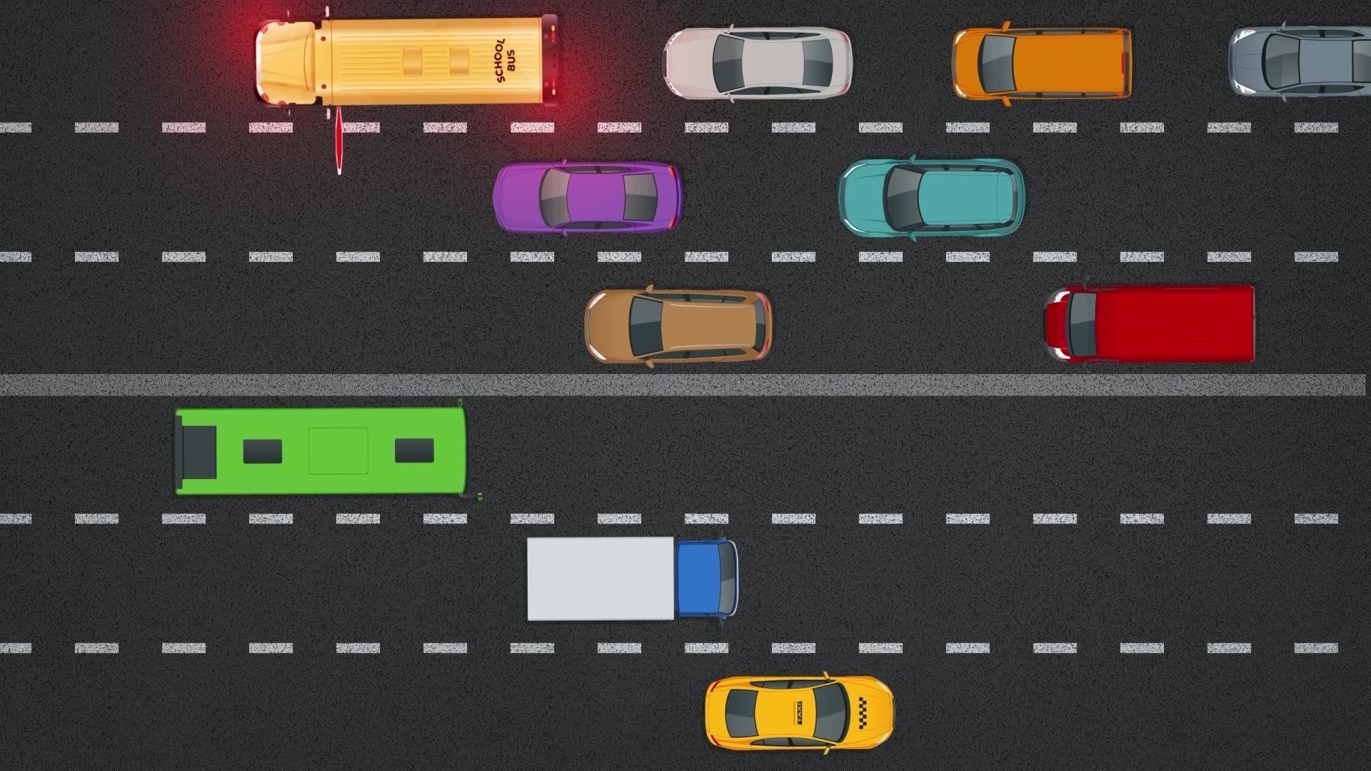 This is an example of traffic rules on a divided highway when a school bus makes a stop.