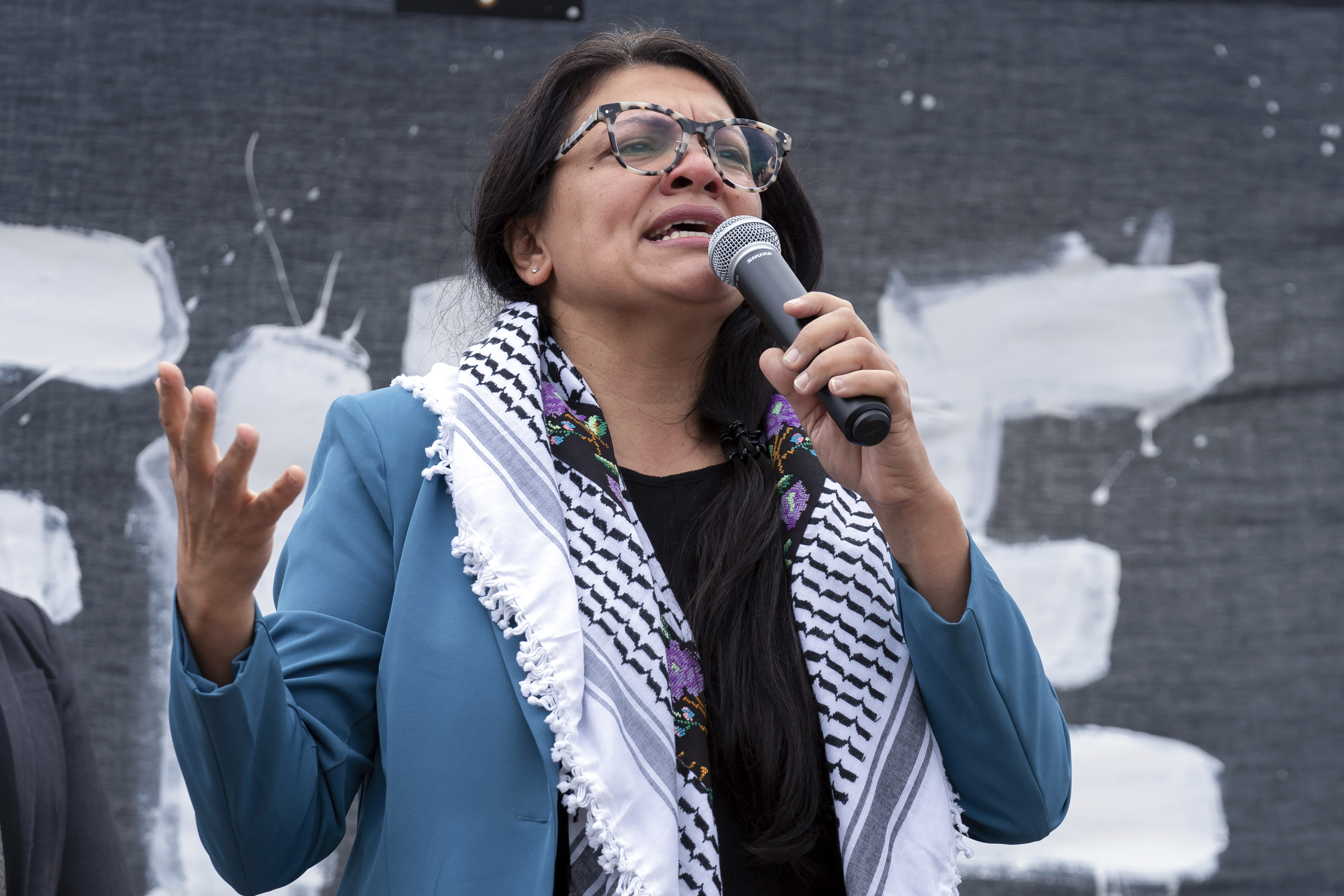 Rep. Rashida Tlaib, D-Mich., speaks during a rally at the National Mall during a pro-Palestinian demonstration in Washington, Oct. 20. All three of Utah's representatives backed a resolution censuring Tlaib on Tuesday.