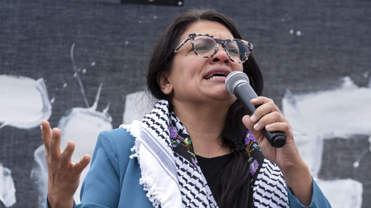 Rep. Rashida Tlaib, D-Mich., speaks during a rally at the National Mall during a pro-Palestinian demonstration in Washington, Oct. 20. All three of Utah's representatives backed a resolution censuring Tlaib on Tuesday.