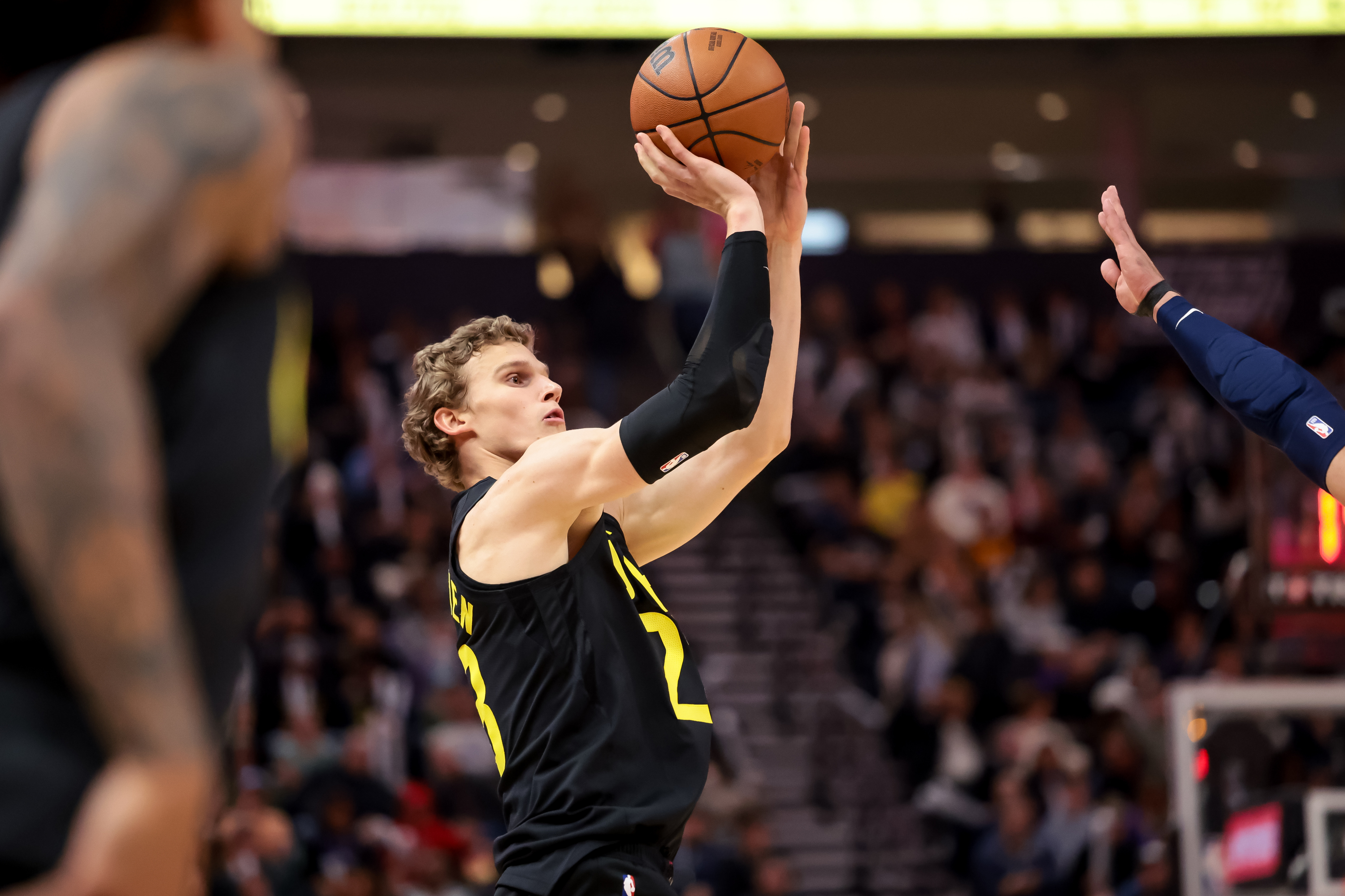 Utah Jazz forward Lauri Markkanen (23) sinks a three during the game against the Memphis Grizzlies at the Delta Center in Salt Lake City on Wednesday, Nov. 1, 2023.