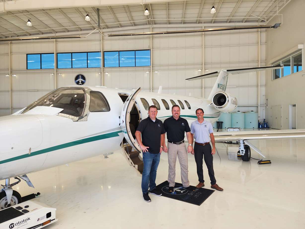 Matt Fugal, Cameron Fugal and chief pilot at Aero Dynamics Brandon Winters.