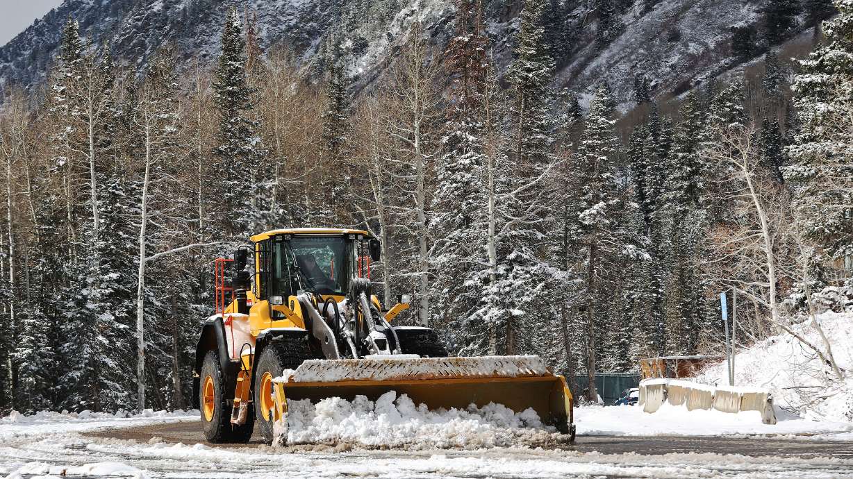 Snow is cleared from parking lots at Snowbird Ski Resort on Oct. 26. The National Weather Service issued a winter storm watch for Utah's mountain areas this weekend.