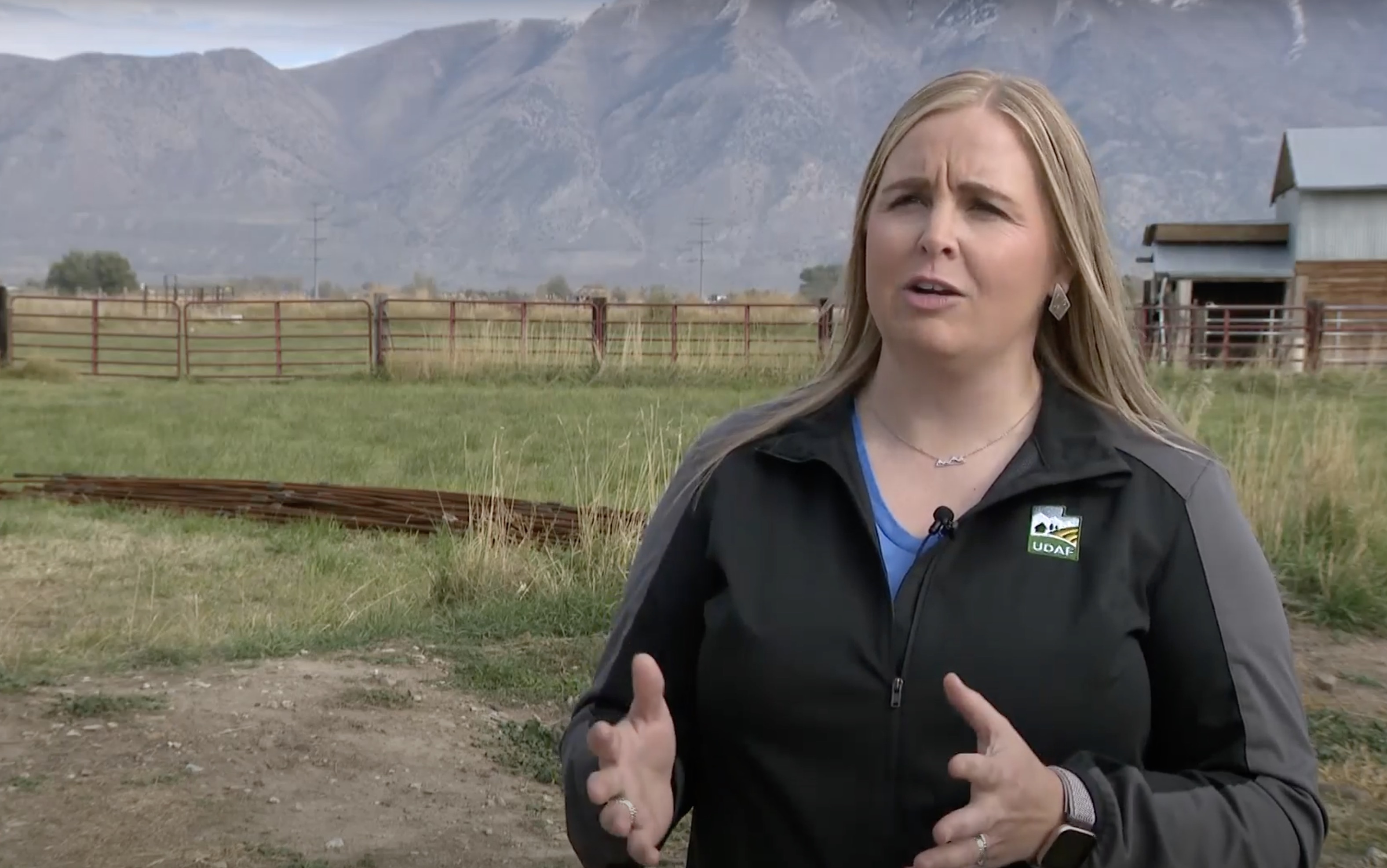 Hannah Freeze, agriculture water optimization program manager for the Utah Department of Agriculture and Food, speaks about the program from a farm in Tremonton on Nov. 2. The program is slated to beginning using $200 million that it received from the Utah Legislature soon.