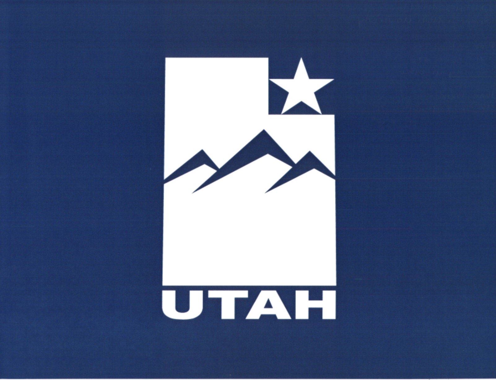 A Utah flag design white bordered blue field includes a white silhouette of the shape of Utah with chevrons depicting mountains, a white star. It's one of over 1,000 designs to feature a star in it.