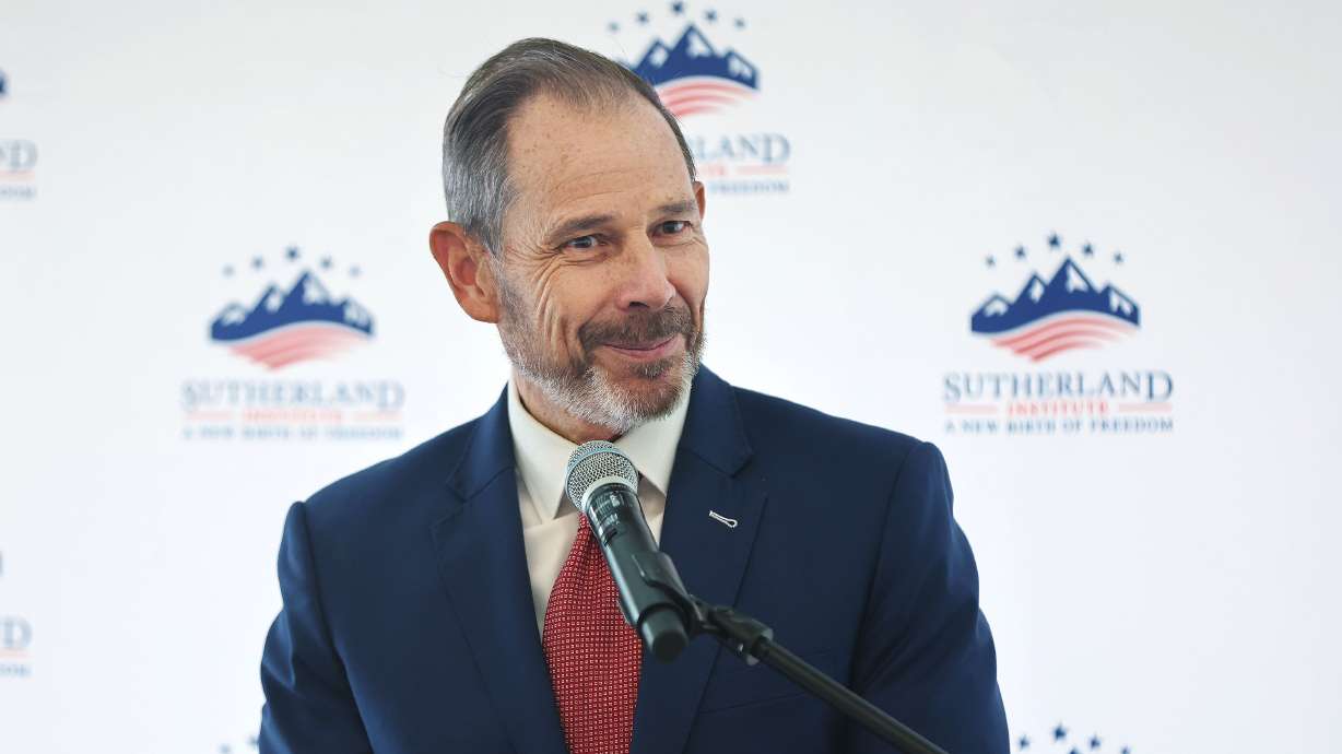 Rep. John Curtis, R-Utah, at the Sutherland Institute's 2023 Congressional Series in Orem on Aug. 22, 2023. Curtis was endorsed Thursday by former Rep. Chris Stewart in his race for U.S. Senate.