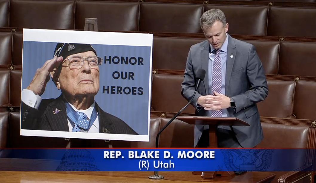 Rep. Blake Moore, R-Utah, speaks in favor of the Hershel "Woody" Williams National Medal of Honor Monument Location Act at the Capitol in Washington on Wednesday.