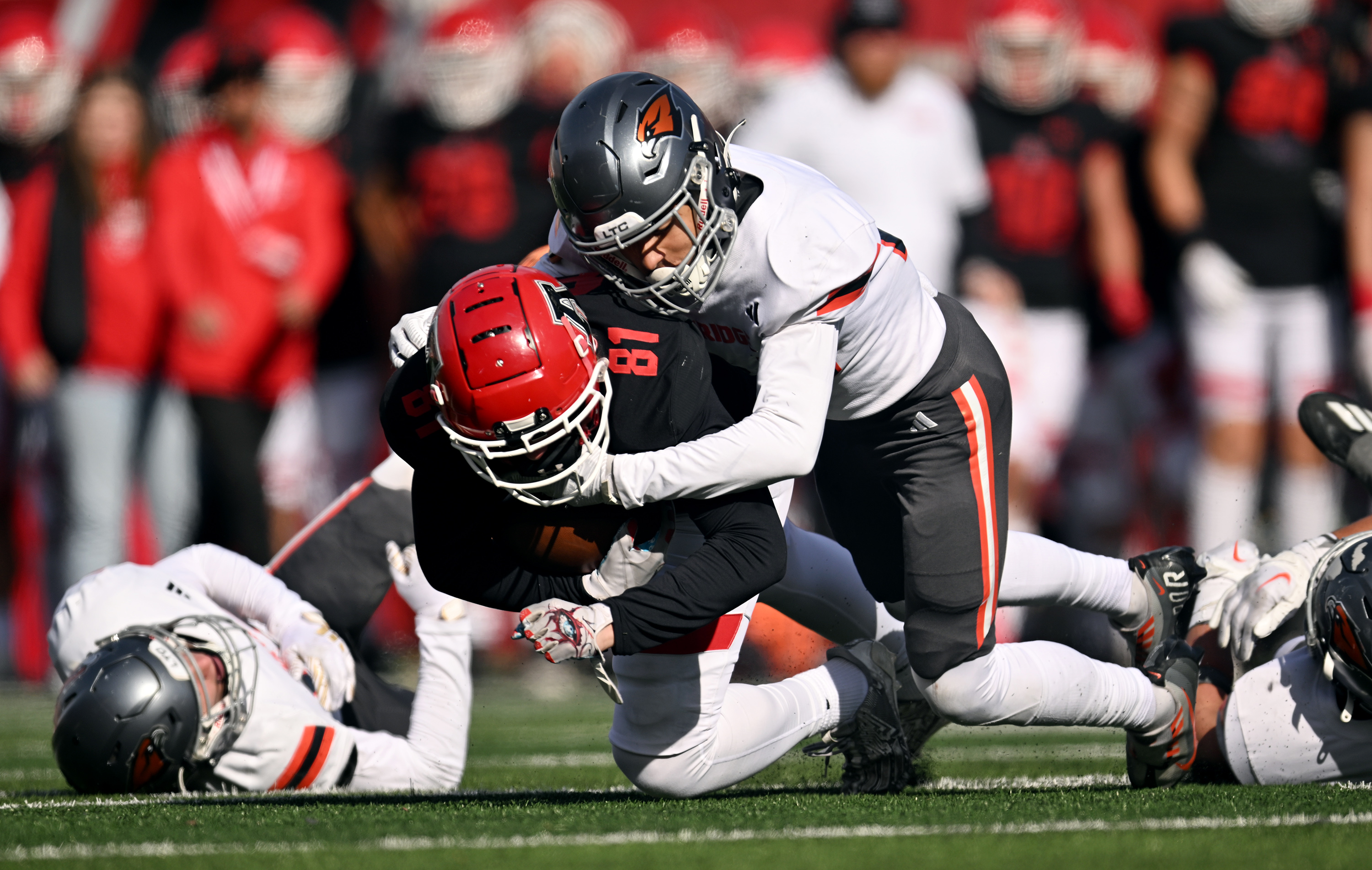 Skyridge and American Fork play in high school football semifinal action at Rice Eccles Stadium in Salt Lake City on Friday, Nov. 10, 2023. Skyridge won 34-21.