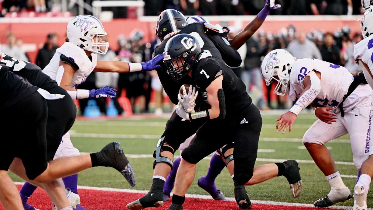 Corner Canyon and Lehi play in high school football semifinal action at Rice Eccles Stadium in Salt Lake City on Friday, Nov. 10, 2023. Corner Canyon won. 63-24.