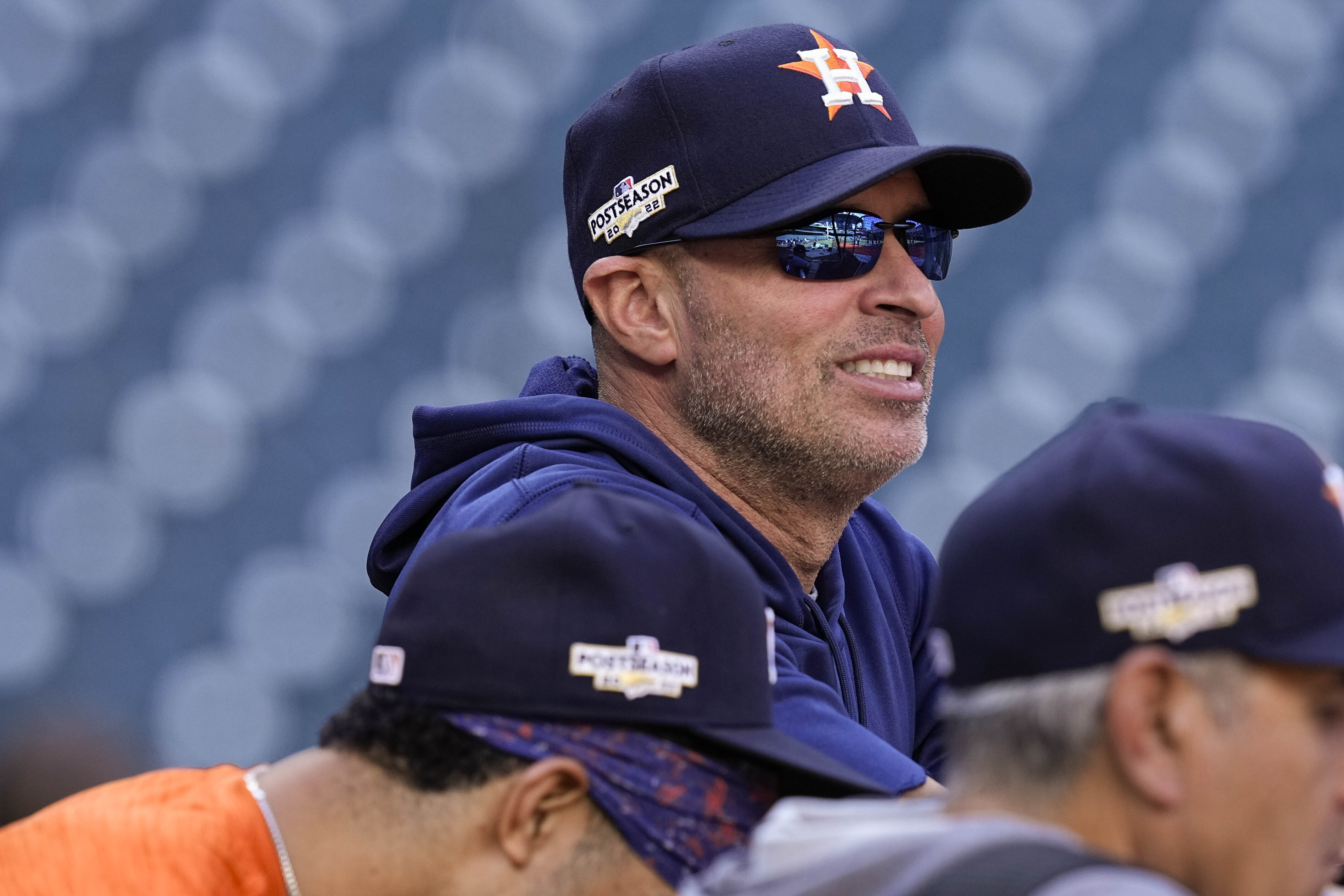 FILE - Houston Astros bench coach Joe Espada watches batting practice ahead of Game 2 of baseball's American League Championship Series between the Houston Astros and the New York Yankees, Thursday, Oct. 20, 2022, in Houston. Espada will be introduced as manager of the Houston Astros on Monday, Nov. 13, 2023, a person familiar with the hiring told The Associated Press. The person spoke to the AP on condition of anonymity Sunday because the team hadn’t announced the decision. 