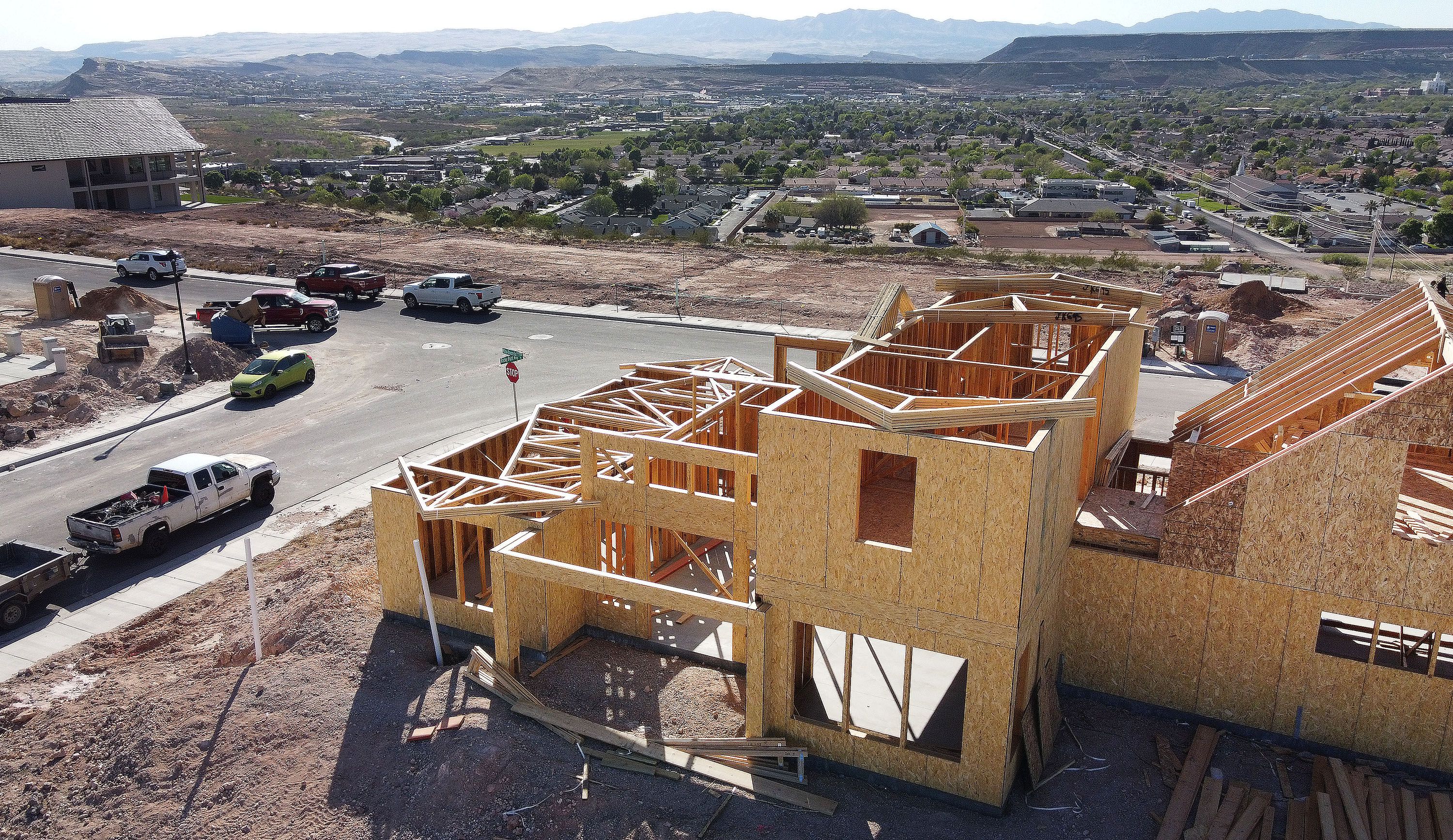 Homes under construction are pictured in St. George on April 8, 2021. Nationally, the U.S. housing market has been resilient even in the face of mortgage rates over 7%.