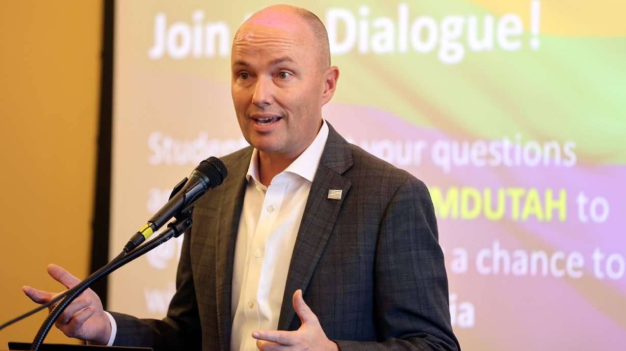 Gov. Spencer Cox speaks during a panel discussion about tolerance hosted by Cox and leaders of Tolerance Means Dialogues at the Utah Capitol in Salt Lake City on Oct. 30. Cox hosted a ‘Disagree Better’ event in Colorado to discuss how to help the next generation engage in civil discourse.