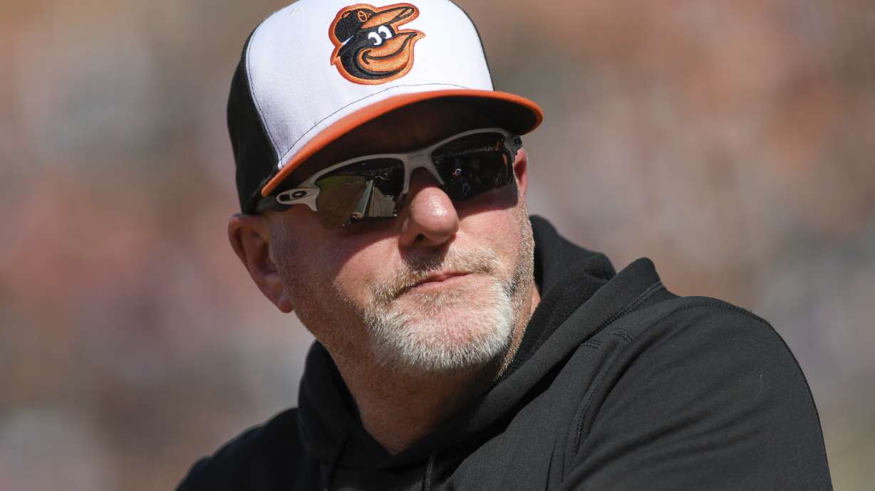 FILE - Baltimore Orioles manager Brandon Hyde watches the team's play against the New York Yankees in a baseball game April 9, 2023, in Baltimore. Hyde was named AL Manager of the Year by the Baseball Writers' Association of America, in voting announced Tuesday, Nov. 14, 2023.