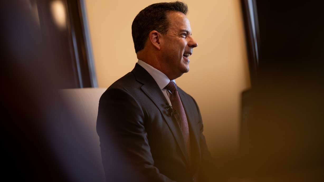 House Speaker Brad Wilson, R-Kaysville, talks to reporters in his office at the Capitol in Salt Lake City on Wednesday. Wilson is resigning from the Utah Legislature to run for U.S. Senate.